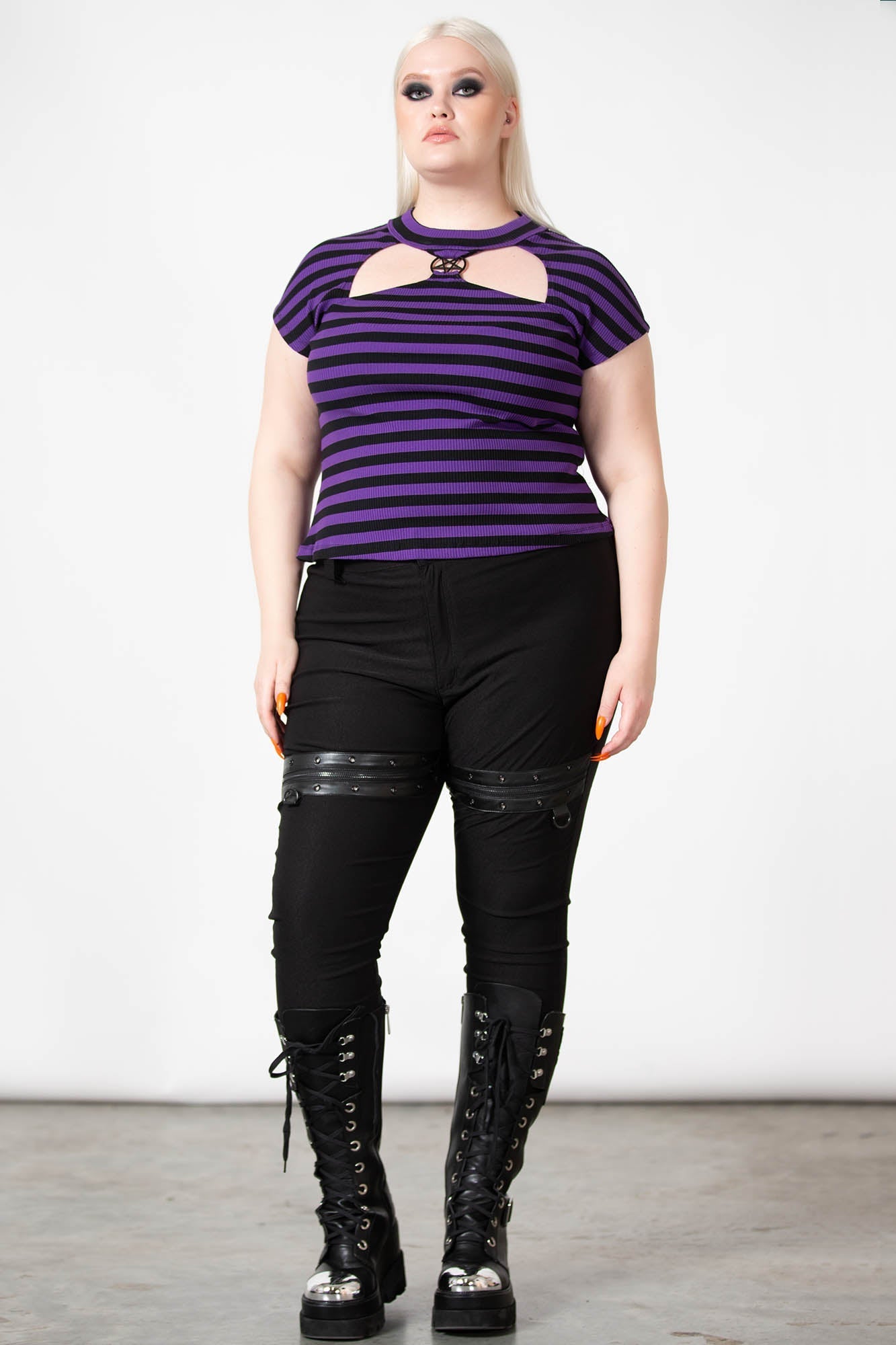 Killstar Lamia Purple Plus Size Top - Keyhole Neck & Pentagram Pendant