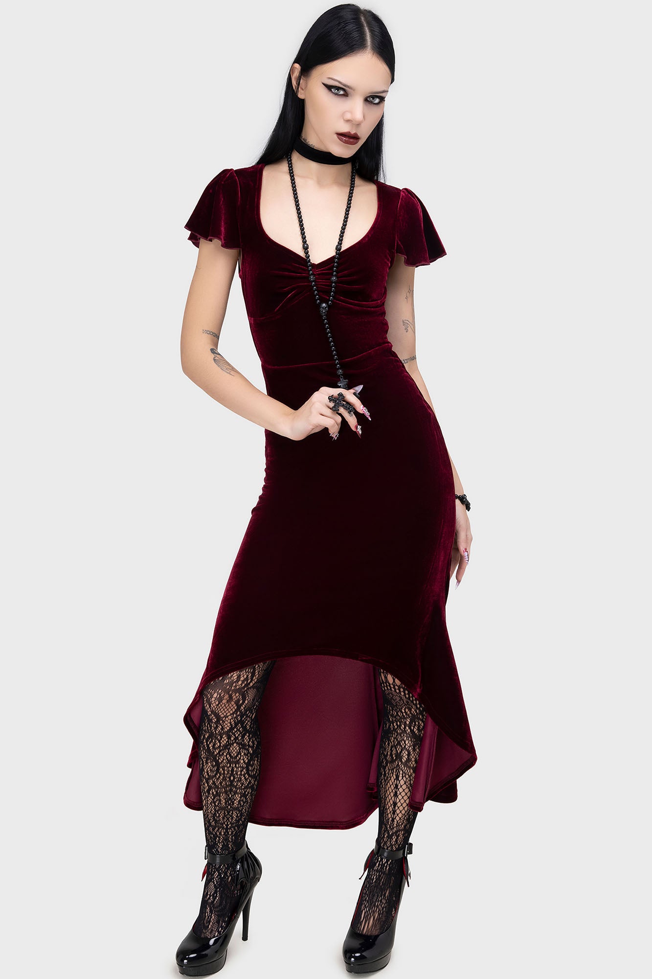 Killstar Hadean Muse Velvet Fishtail Dress - Gothic V-Neck