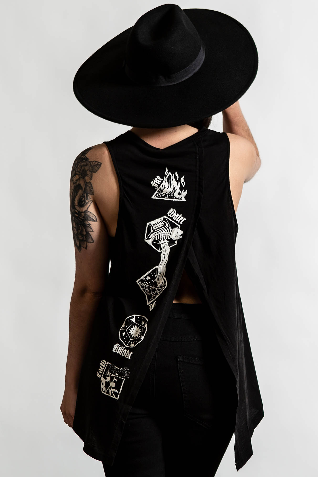 Killstar Meditate Slit Back Mesh Vest Top - Gothic Statement Print