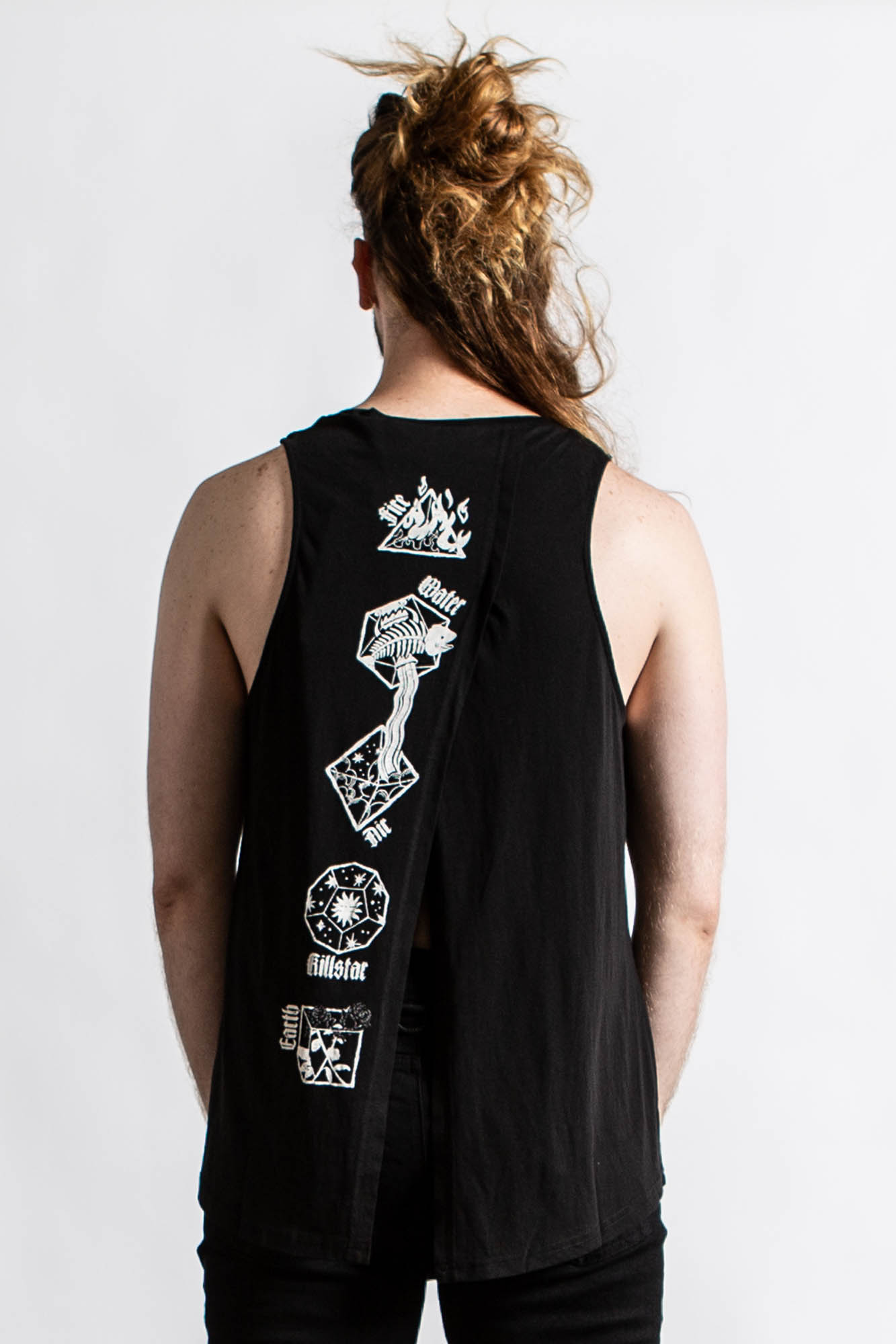 Killstar Meditate Slit Back Mesh Vest Top - Gothic Statement Print