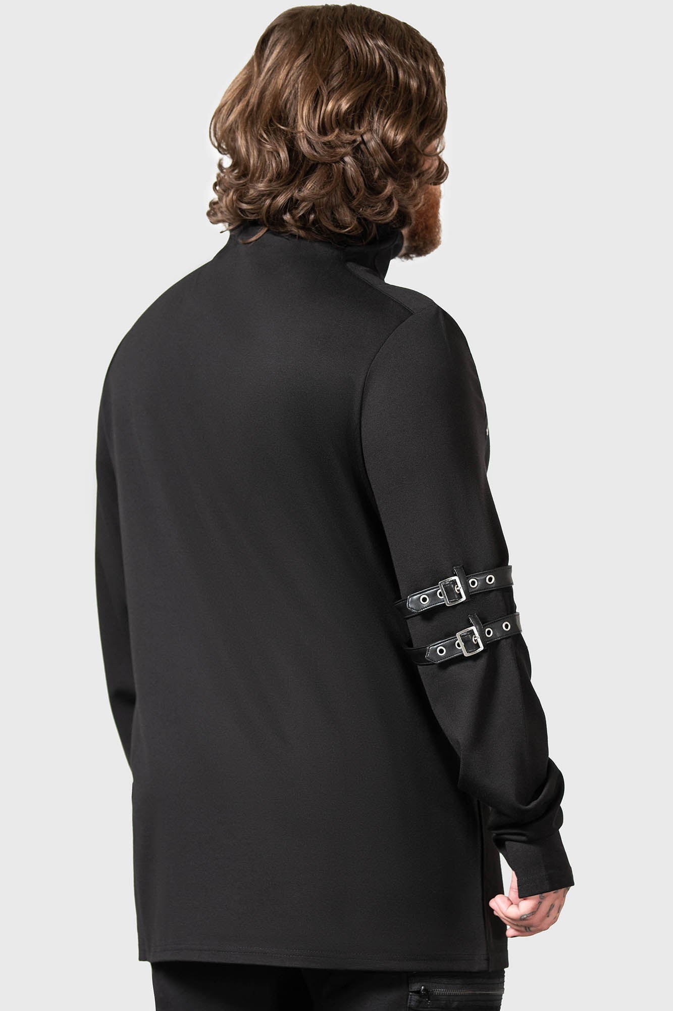 Killstar Meridian Long Sleeve Zip Top with Faux Leather Straps