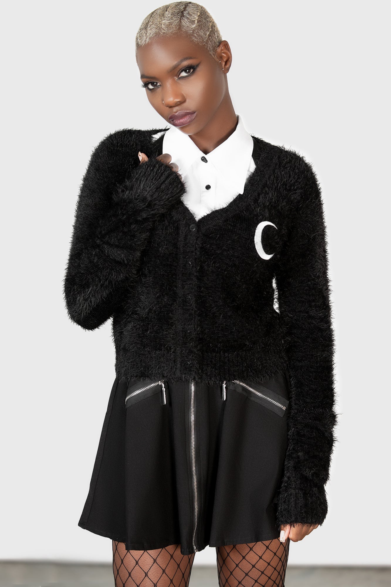 Killstar Crescent Moon Knit Cardigan - Soft V-Neck Button-Up