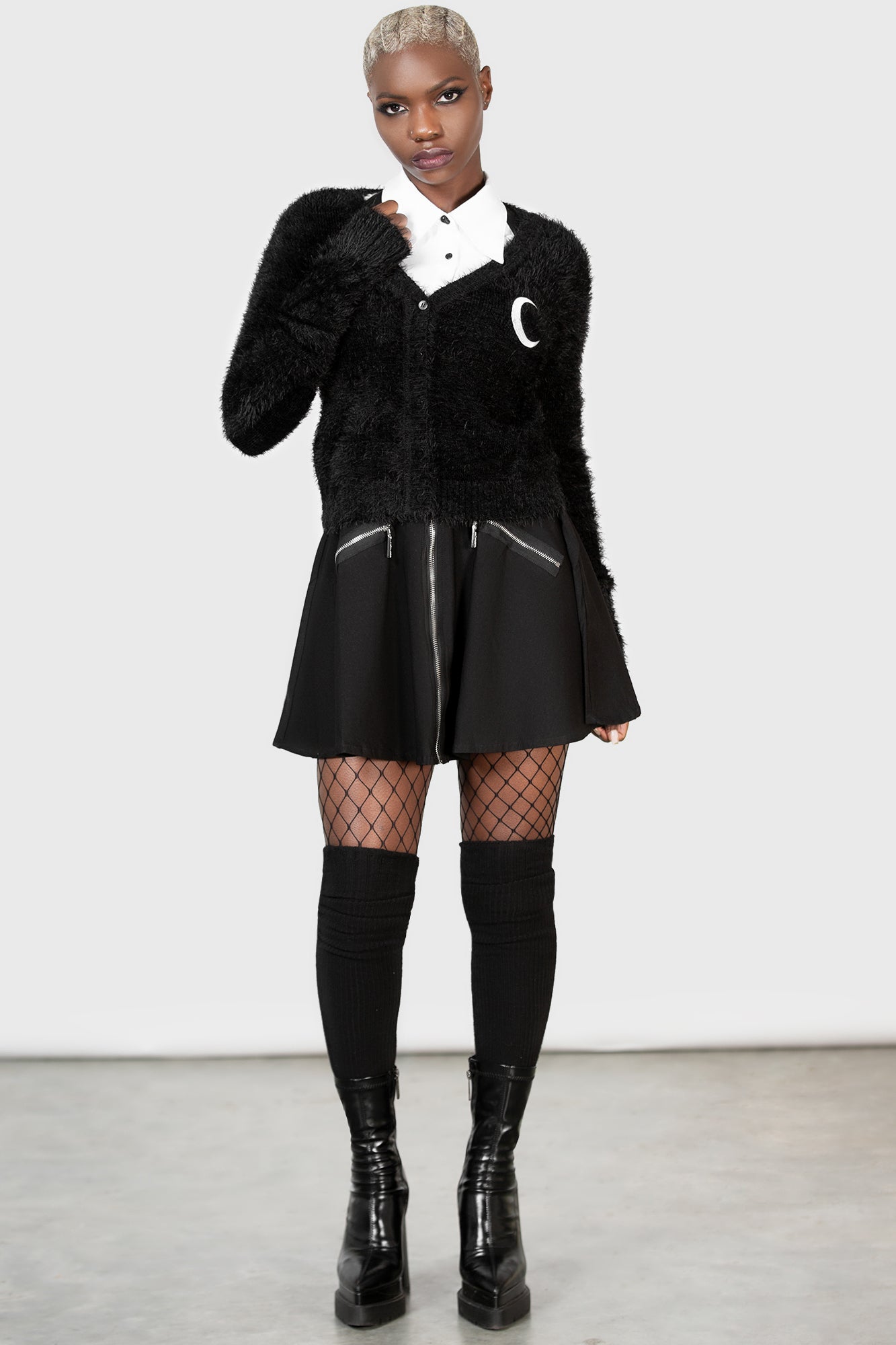 Killstar Crescent Moon Knit Cardigan - Soft V-Neck Button-Up