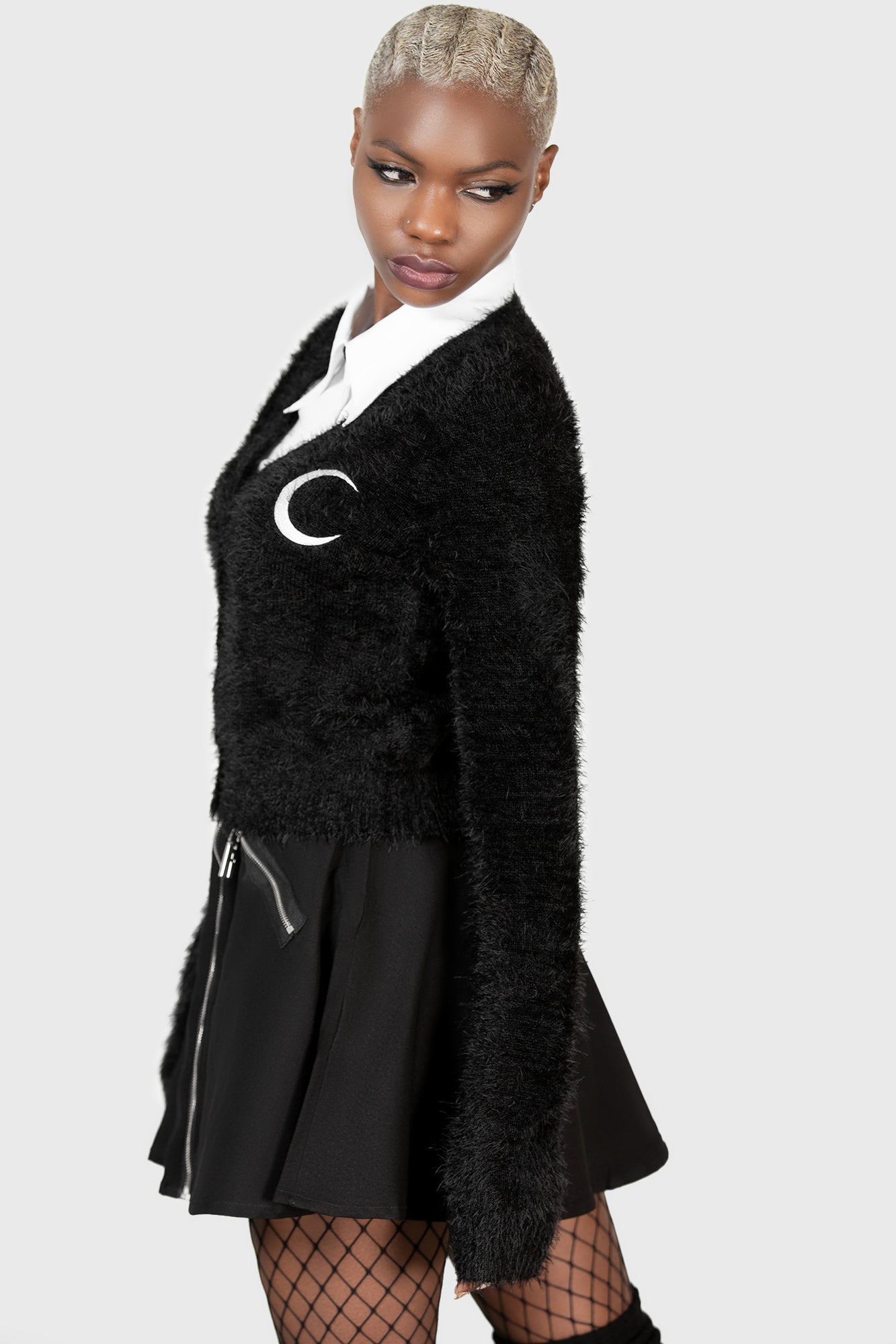Killstar Crescent Moon Knit Cardigan - Soft V-Neck Button-Up