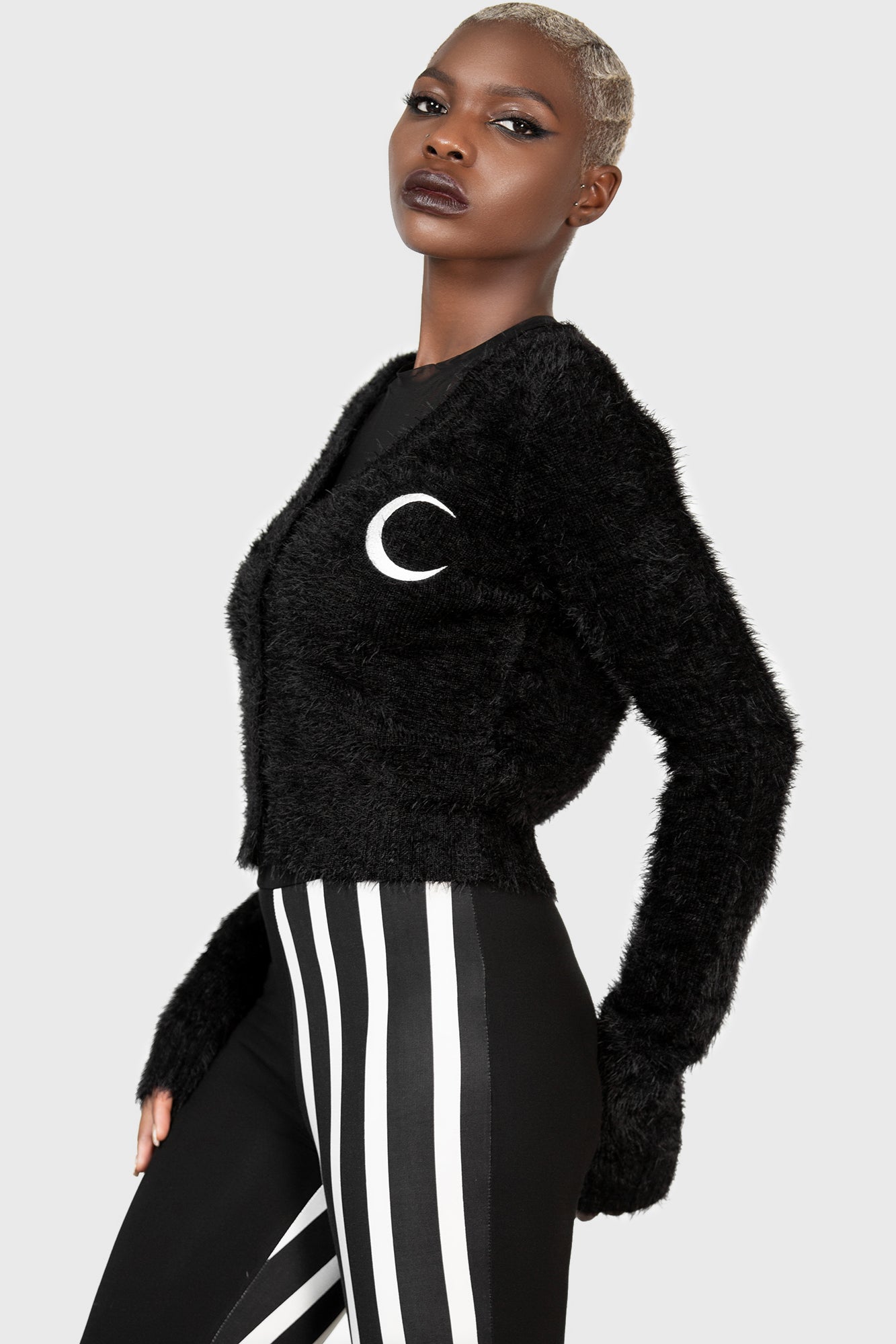 Killstar Crescent Moon Knit Cardigan - Soft V-Neck Button-Up