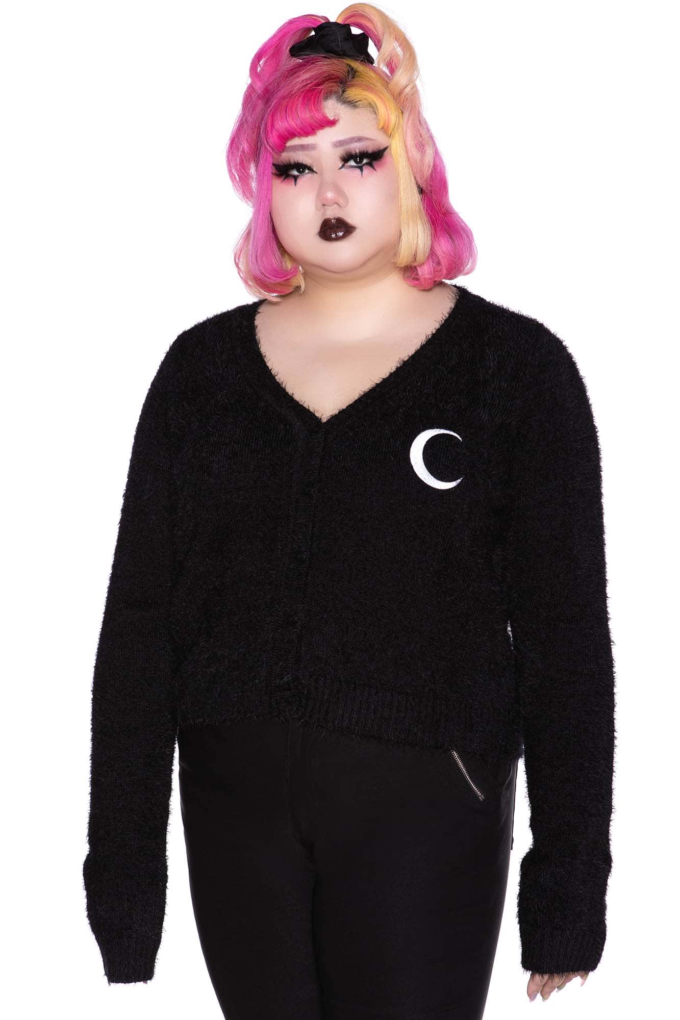 Killstar Crescent Moon Knit Cardigan - Soft V-Neck Button-Up