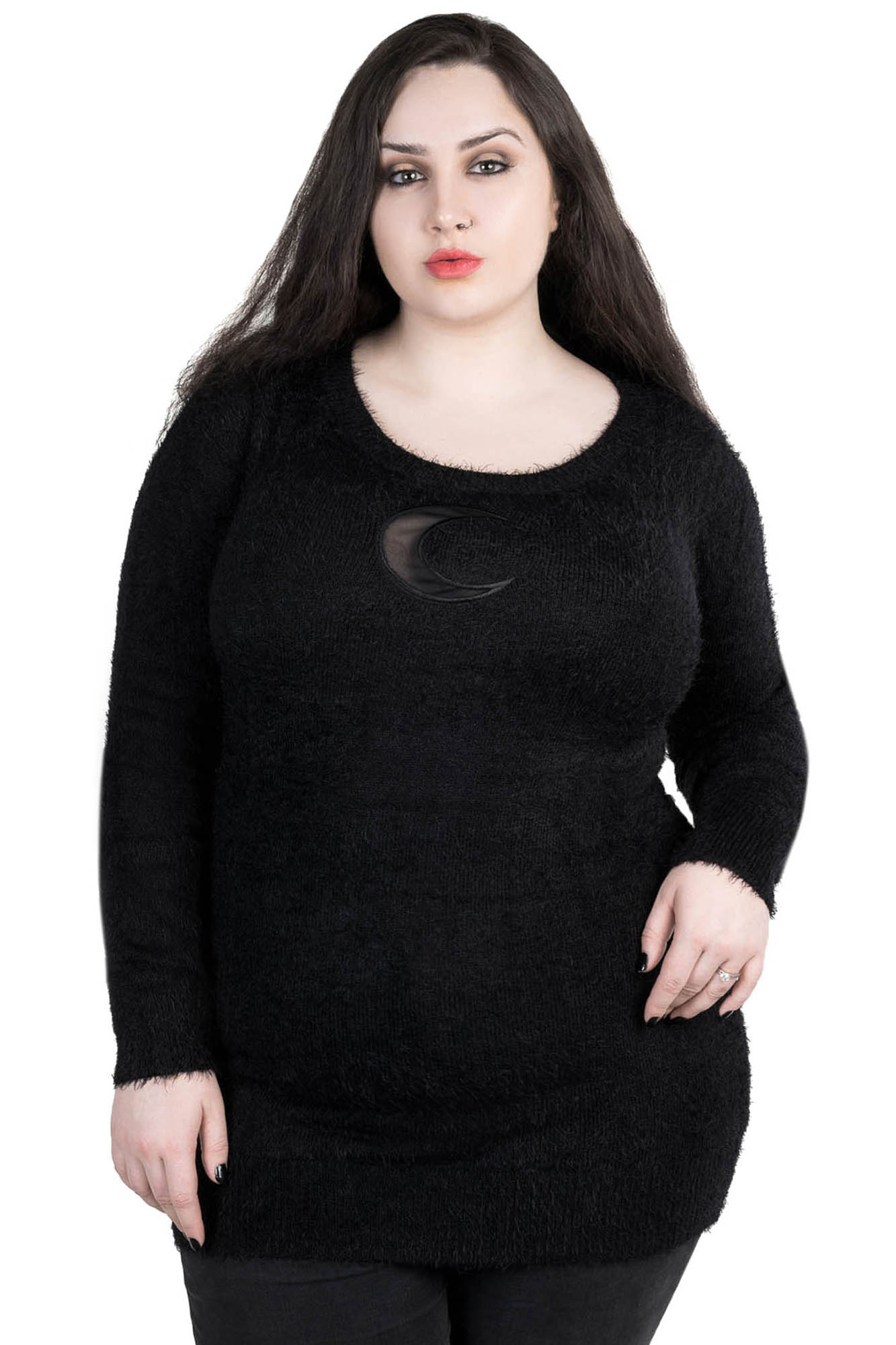 Killstar Mona Fuzzy Knit Sweater Dress with Mesh Panel