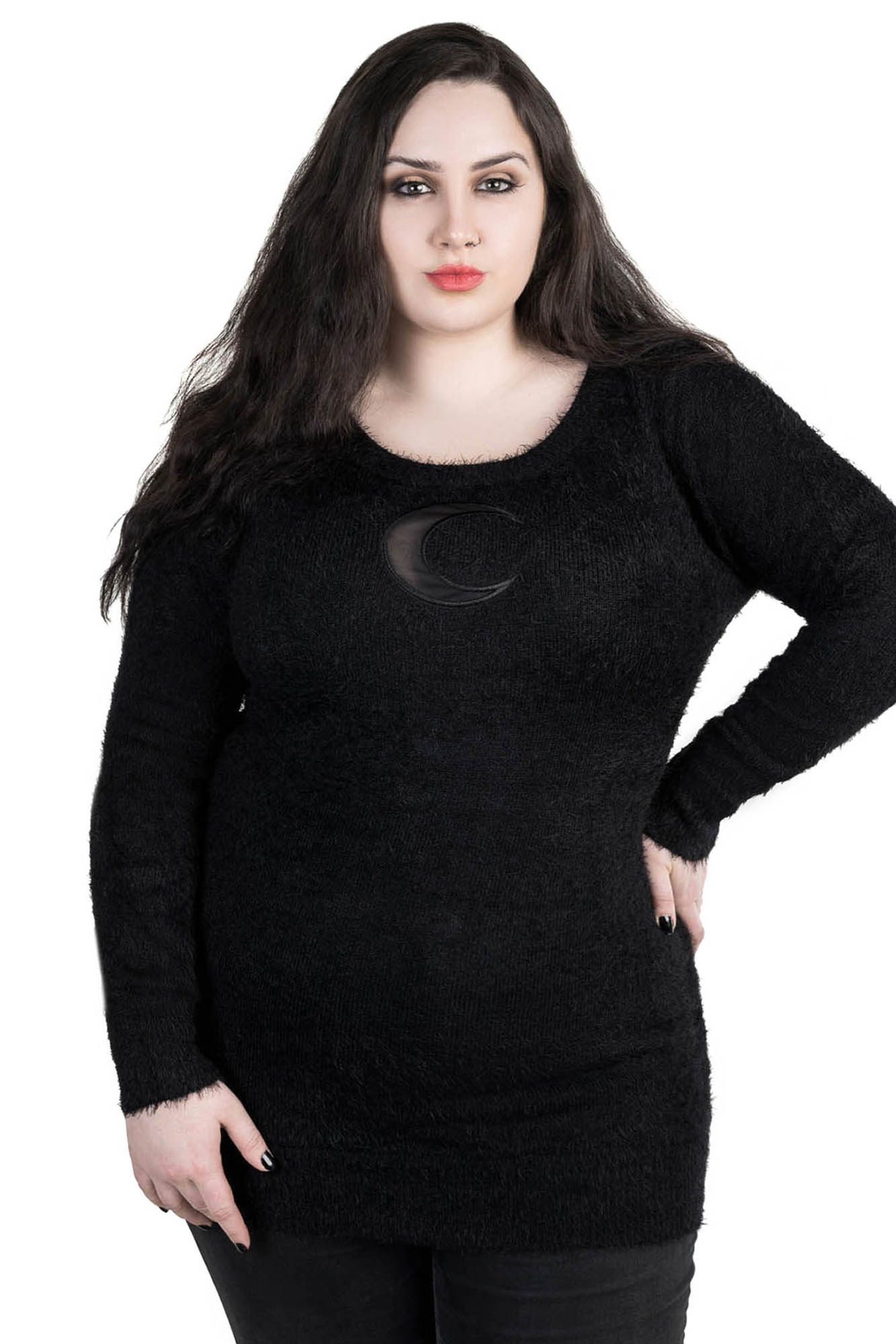 Killstar Mona Fuzzy Knit Sweater Dress with Mesh Panel