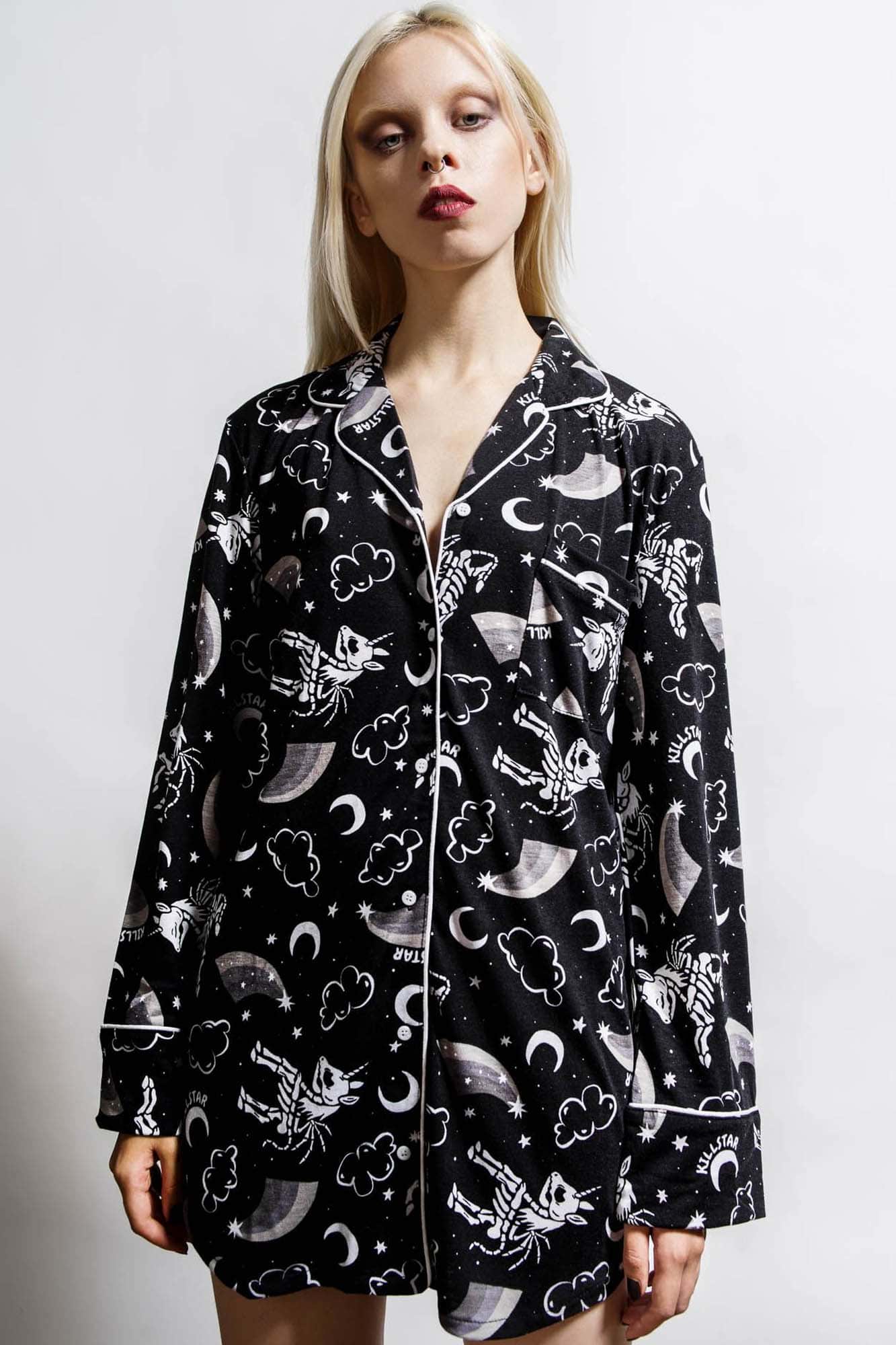 Killstar Moonbow Graphic Lounge Shirt - Skull Buttons & Soft Fabric