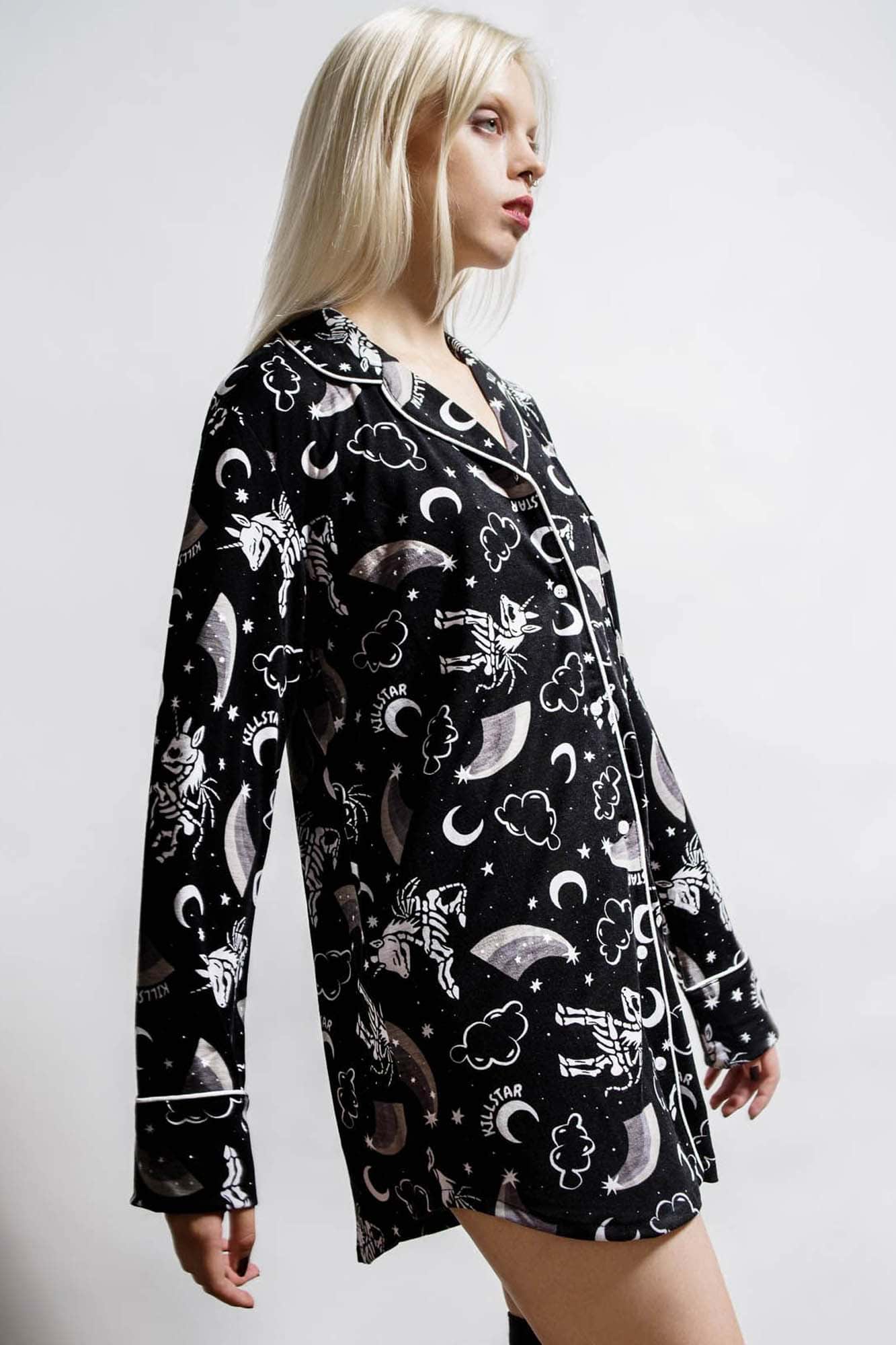 Killstar Moonbow Graphic Lounge Shirt - Skull Buttons & Soft Fabric