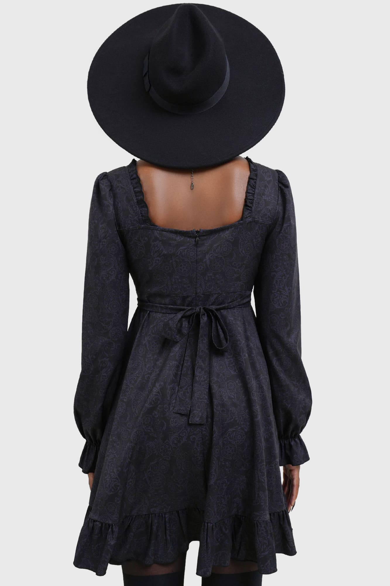 Killstar Morvina Mini Dress with Ruffled Neckline & Long Sleeves