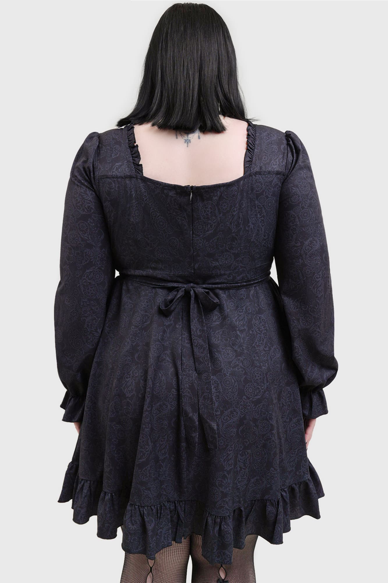 Killstar Morvina Mini Dress with Ruffled Neckline & Long Sleeves