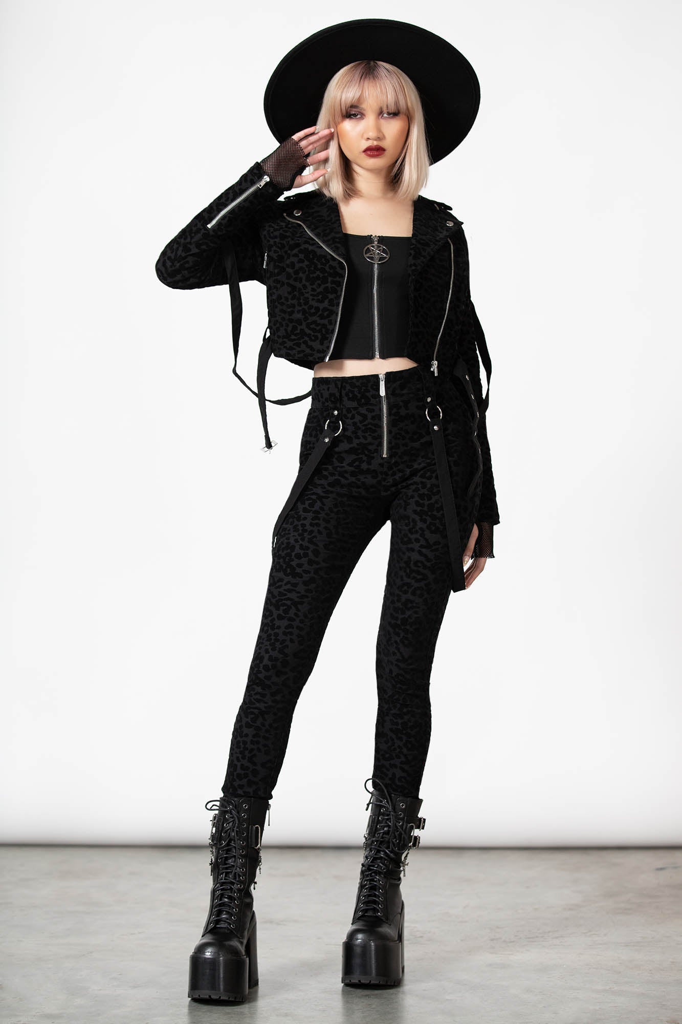 Killstar Hellcat High Waisted Leopard Print Zip Trousers