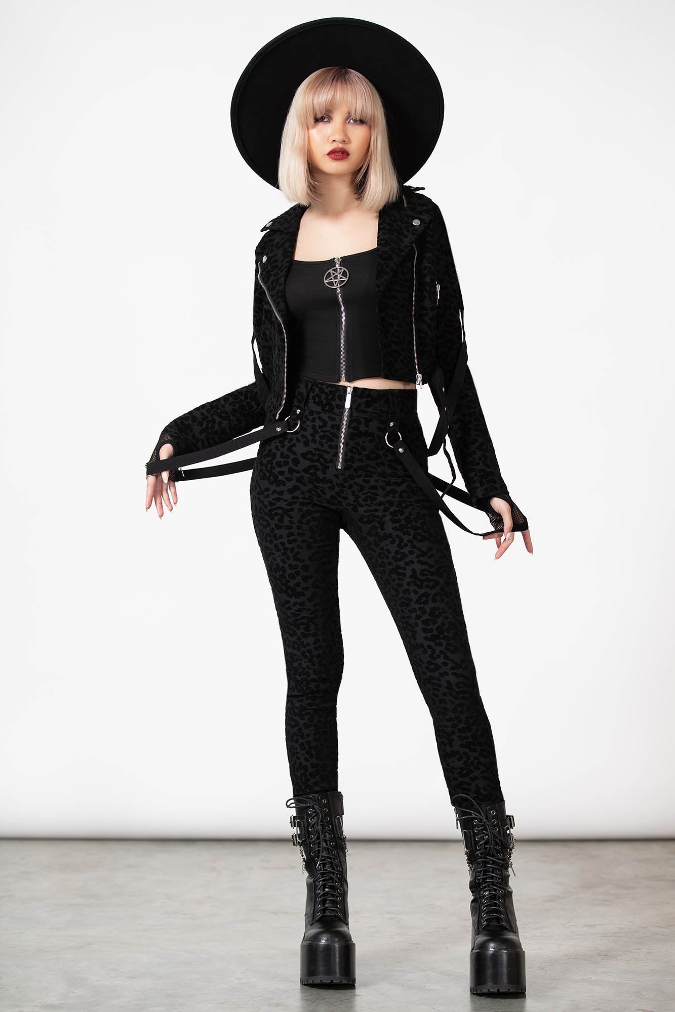 Killstar Hellcat High Waisted Leopard Print Zip Trousers