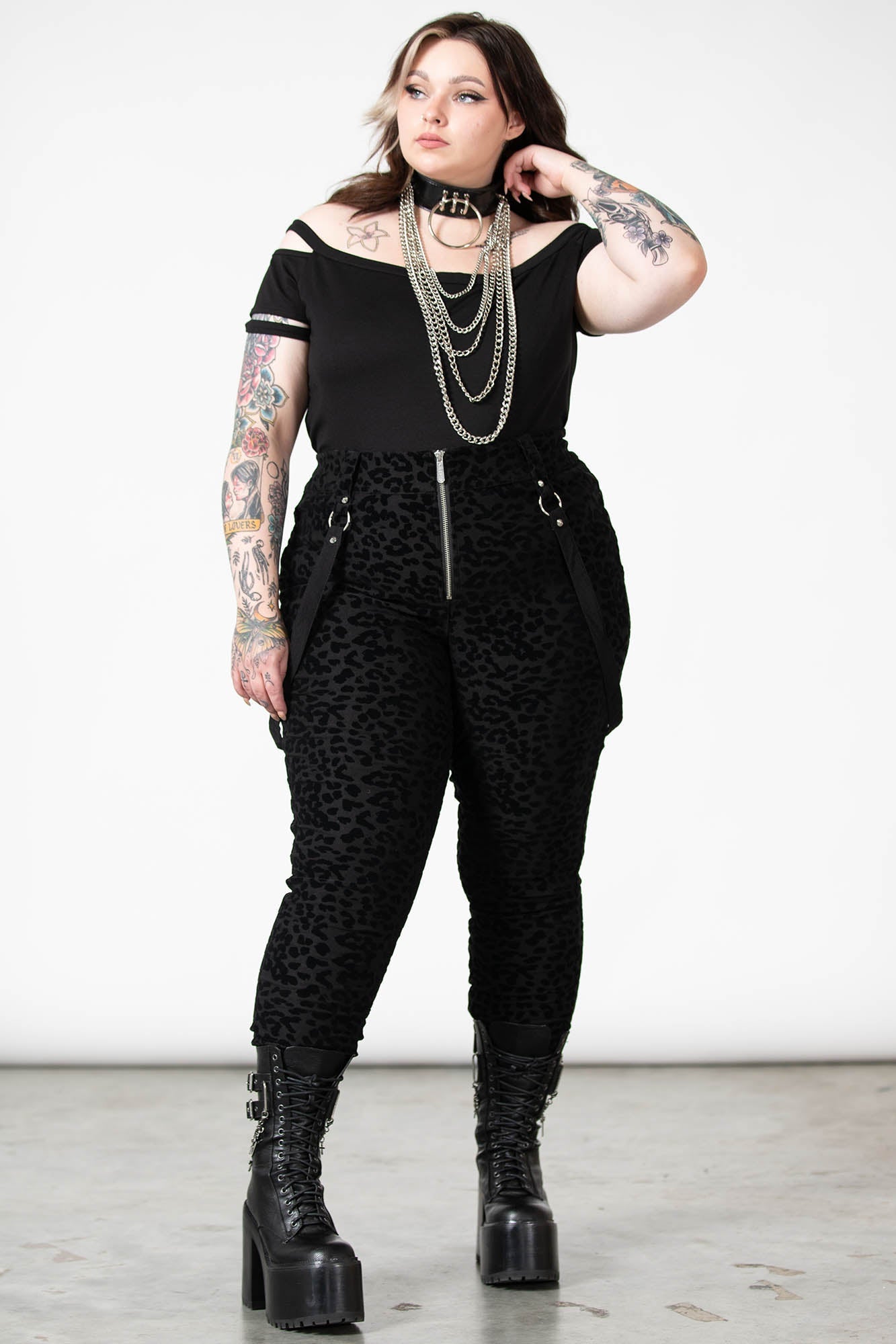 Killstar Hellcat High Waisted Leopard Print Zip Trousers