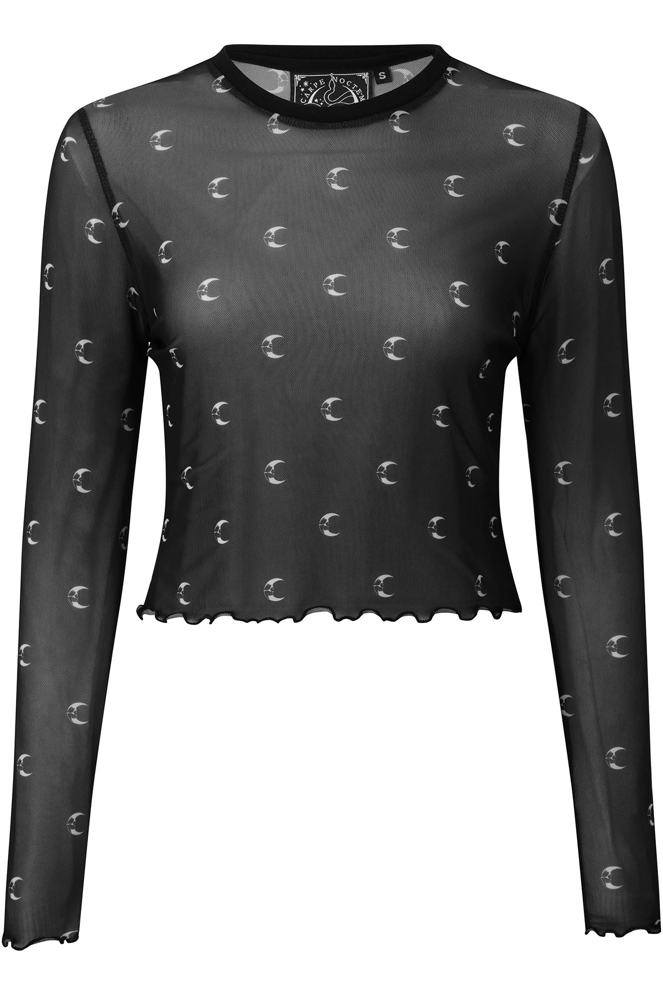 Killstar Mystica Moon Print Mesh Crop Top - Long Sleeves