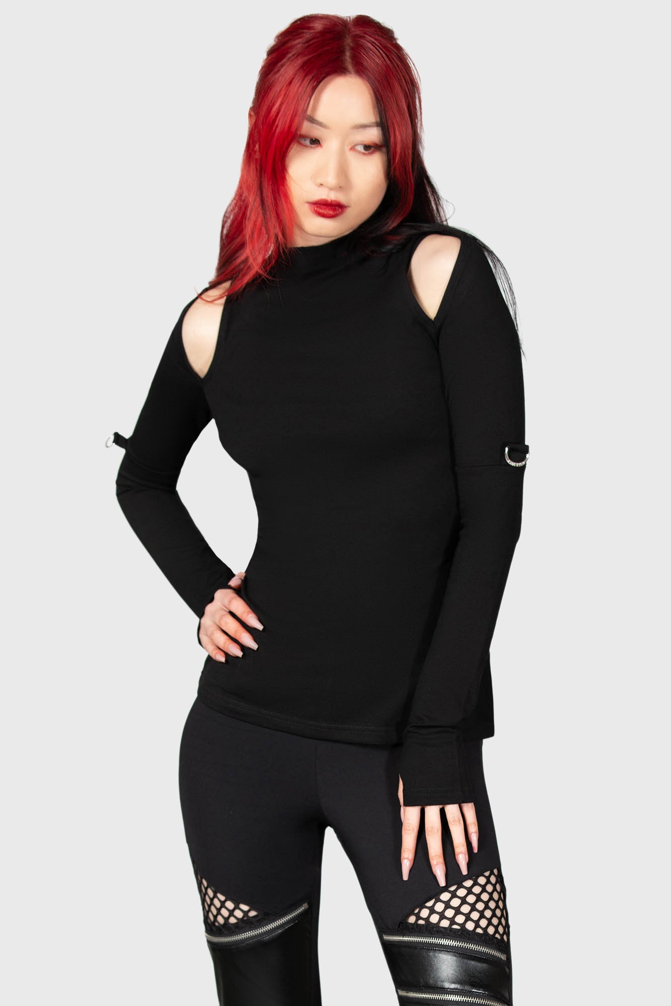 Killstar Nebula Long Sleeve Gothic Top with Cut-Out & D-Rings