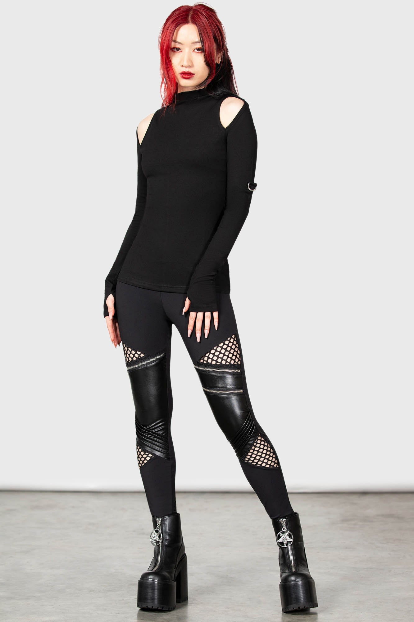 Killstar Nebula Long Sleeve Gothic Top with Cut-Out & D-Rings