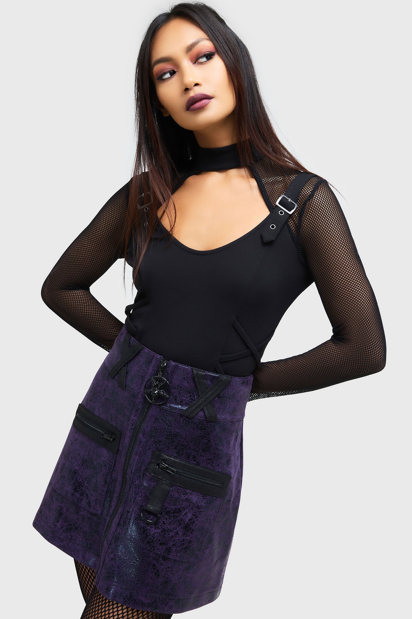 Killstar Nephralia High Waisted PU Skirt with Belt Loops