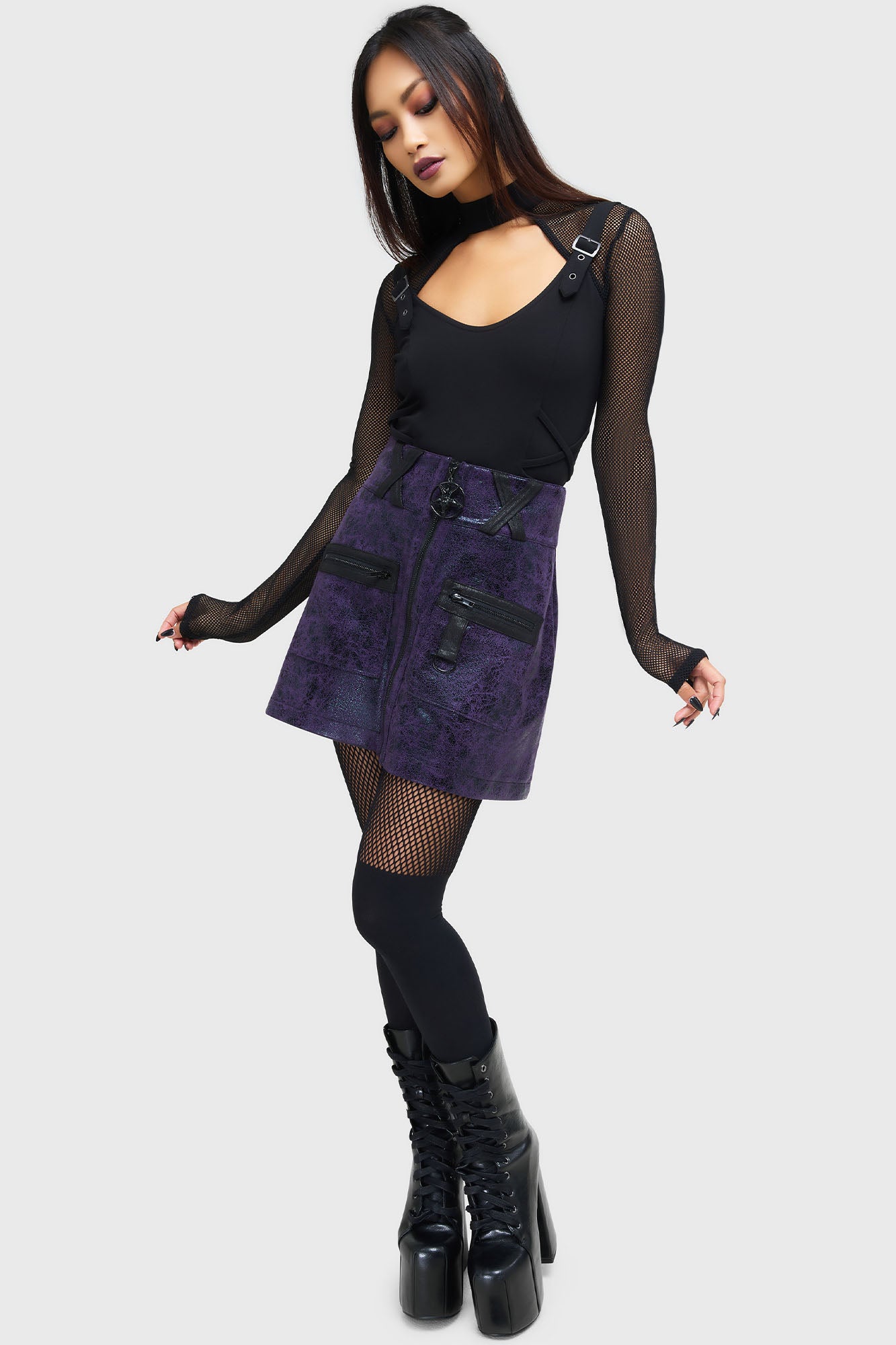 Killstar Nephralia High Waisted PU Skirt with Belt Loops