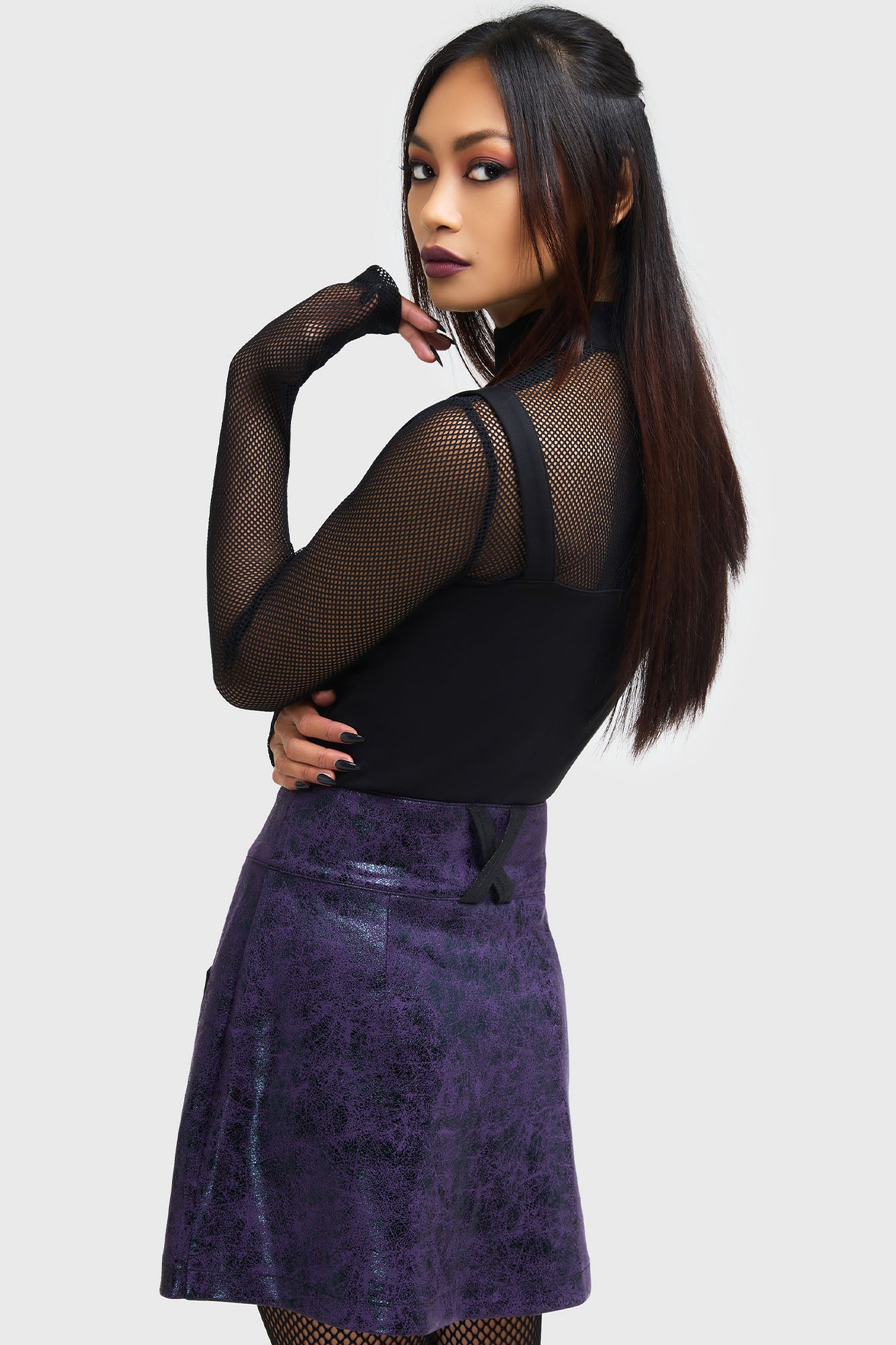 Killstar Nephralia High Waisted PU Skirt with Belt Loops