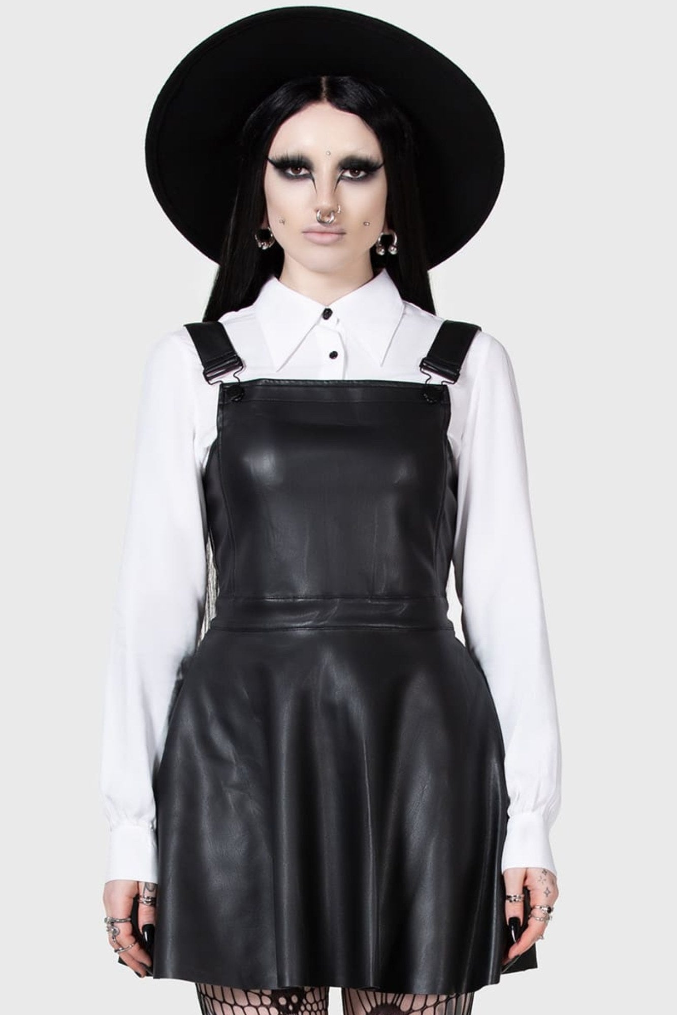 KIHILIST Neve PU Mini Pinafore Dress with Adjustable Straps