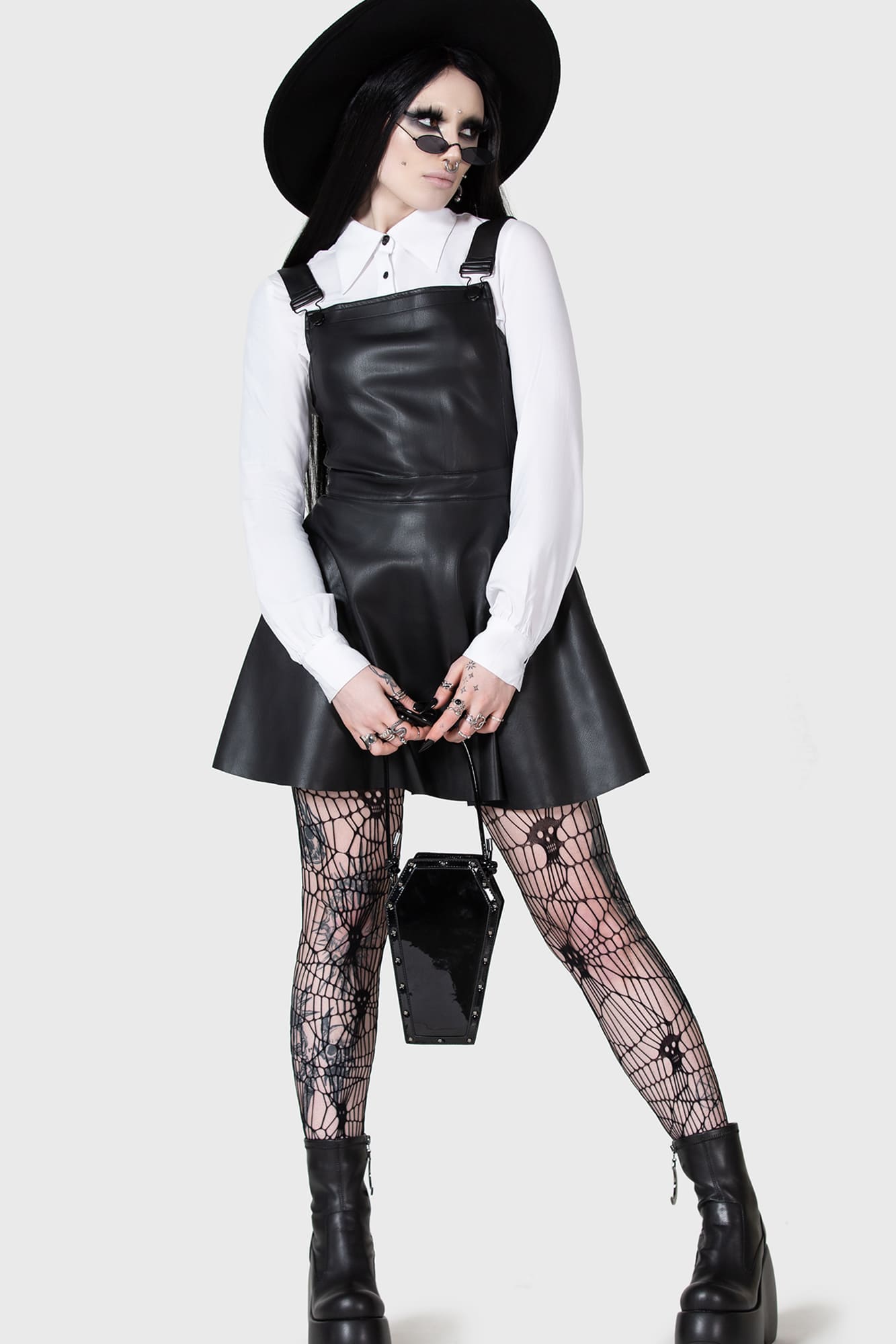 KIHILIST Neve PU Mini Pinafore Dress with Adjustable Straps