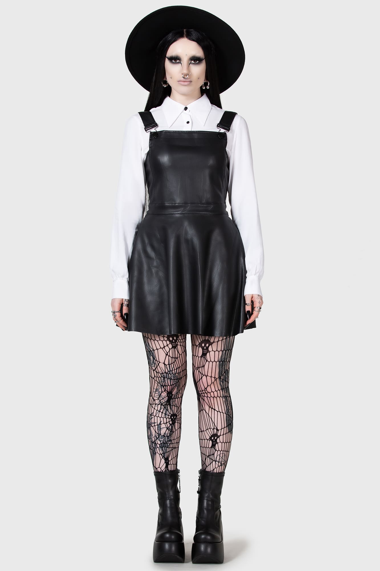 KIHILIST Neve PU Mini Pinafore Dress with Adjustable Straps