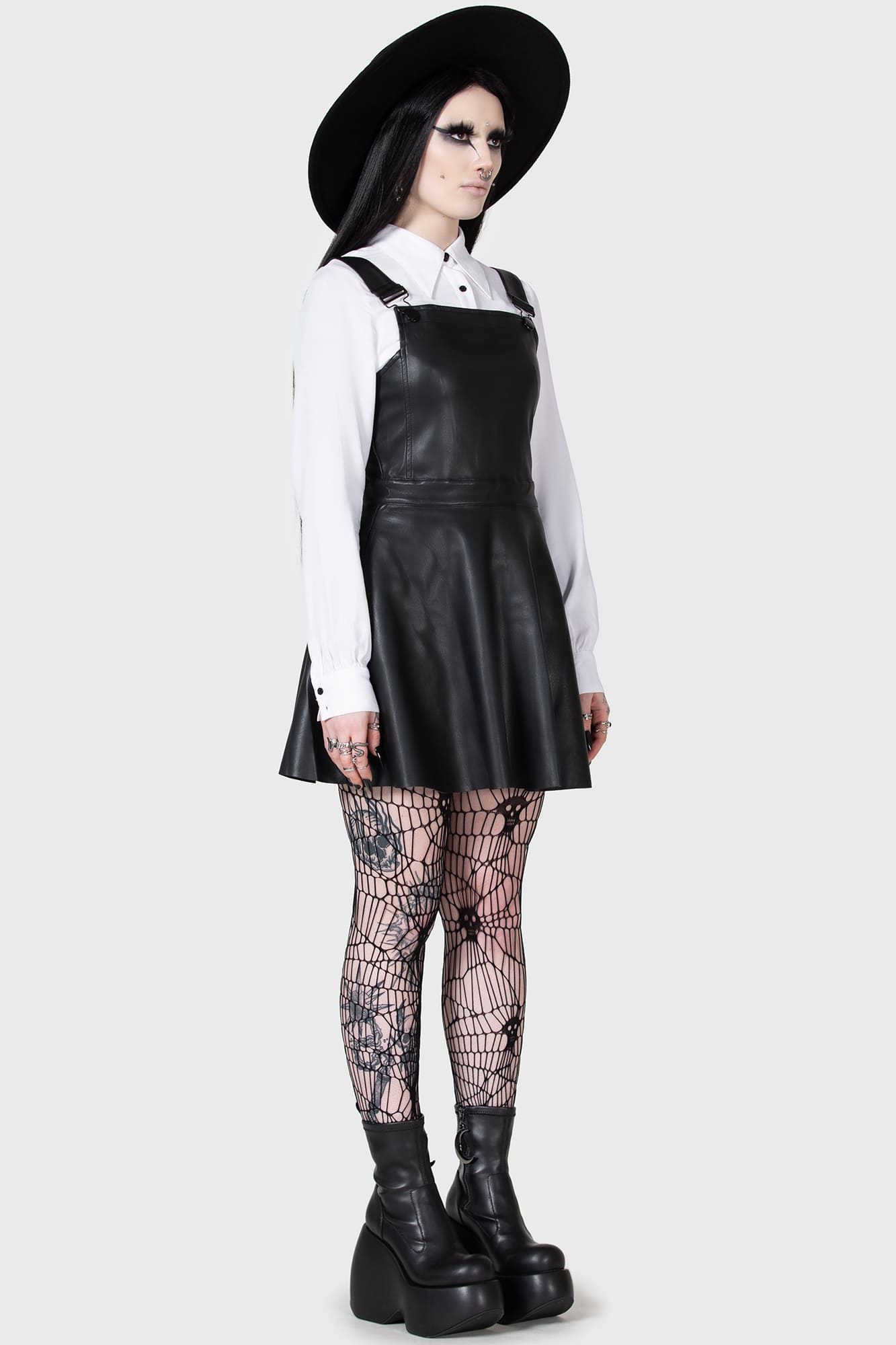 KIHILIST Neve PU Mini Pinafore Dress with Adjustable Straps
