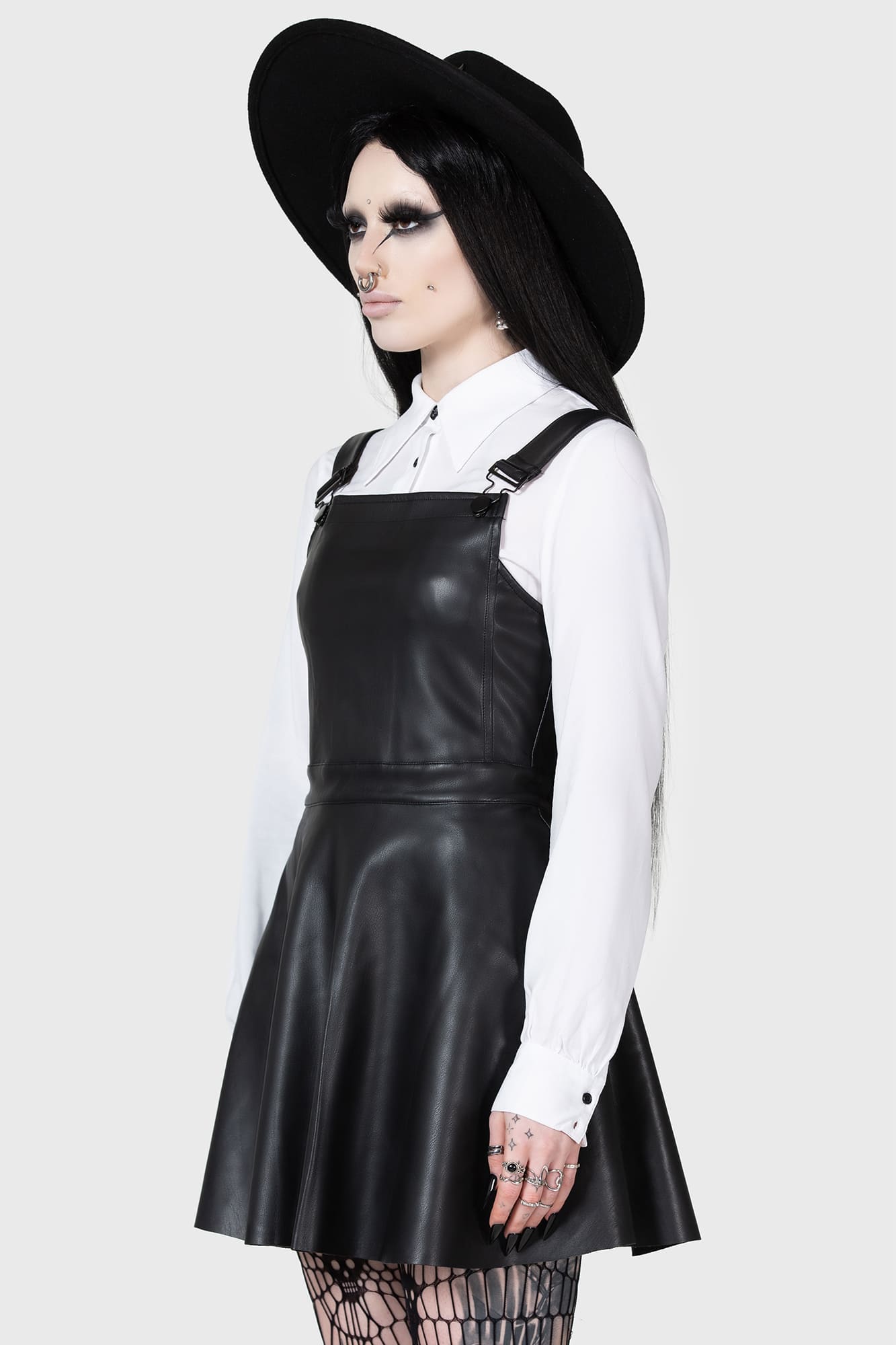 KIHILIST Neve PU Mini Pinafore Dress with Adjustable Straps