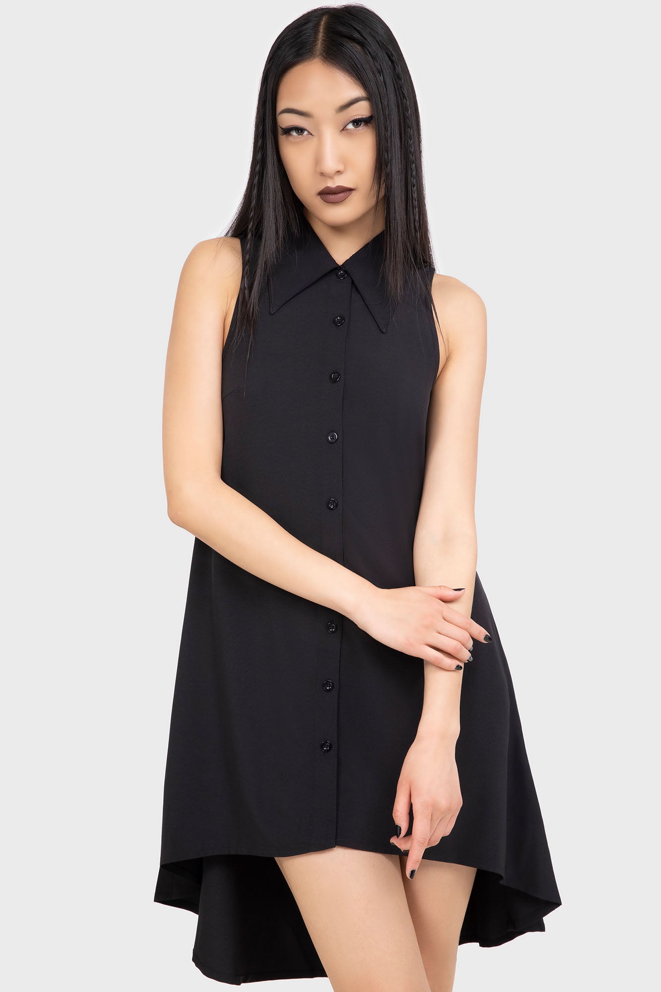 KIHILIST Olde Night Dress - Soft Stretch Fabric with Mesh Panel & Front Buttons