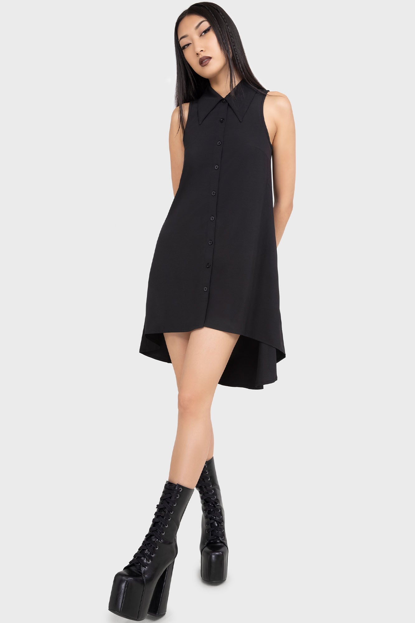 KIHILIST Olde Night Dress - Soft Stretch Fabric with Mesh Panel & Front Buttons