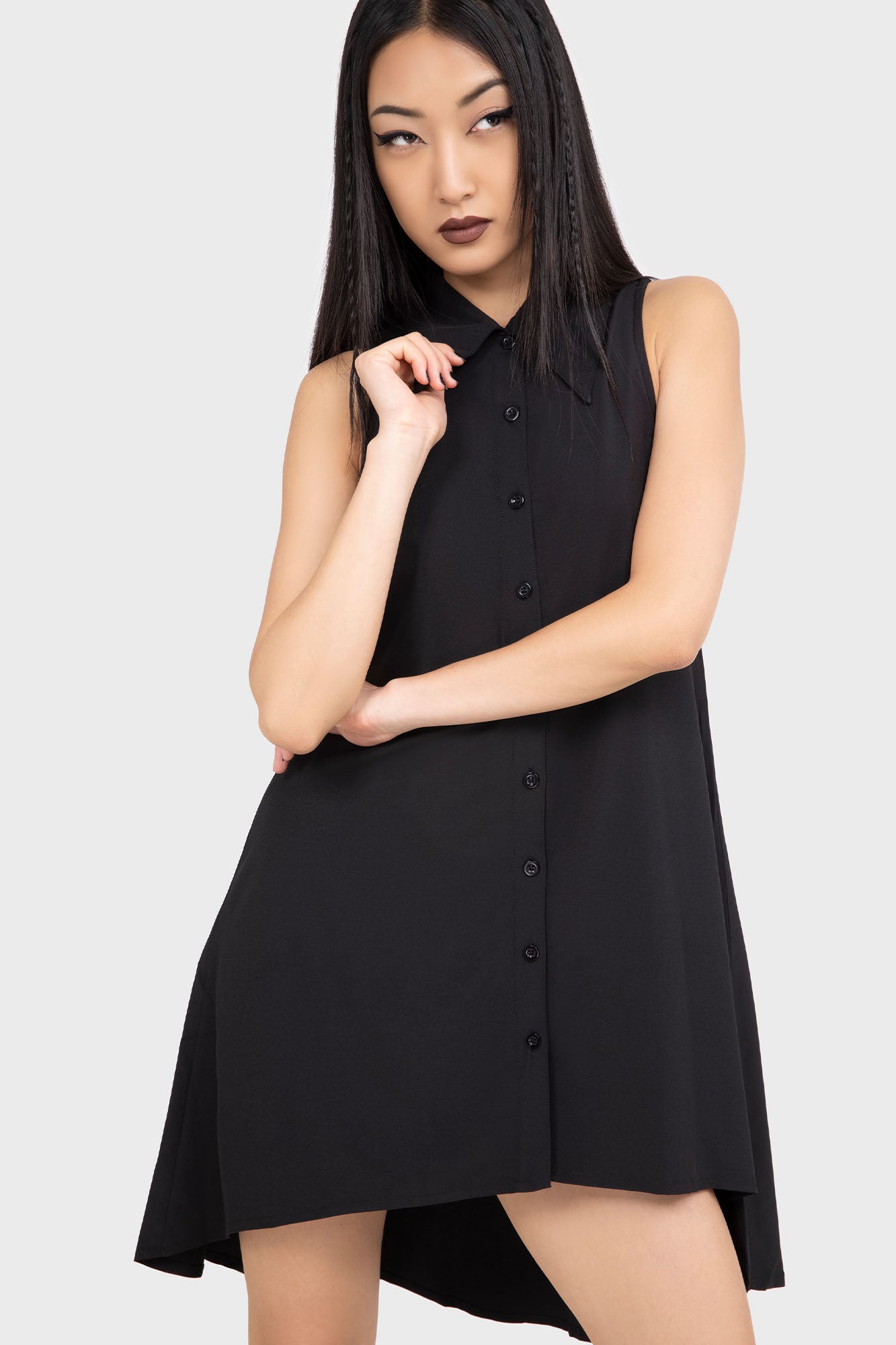 KIHILIST Olde Night Dress - Soft Stretch Fabric with Mesh Panel & Front Buttons