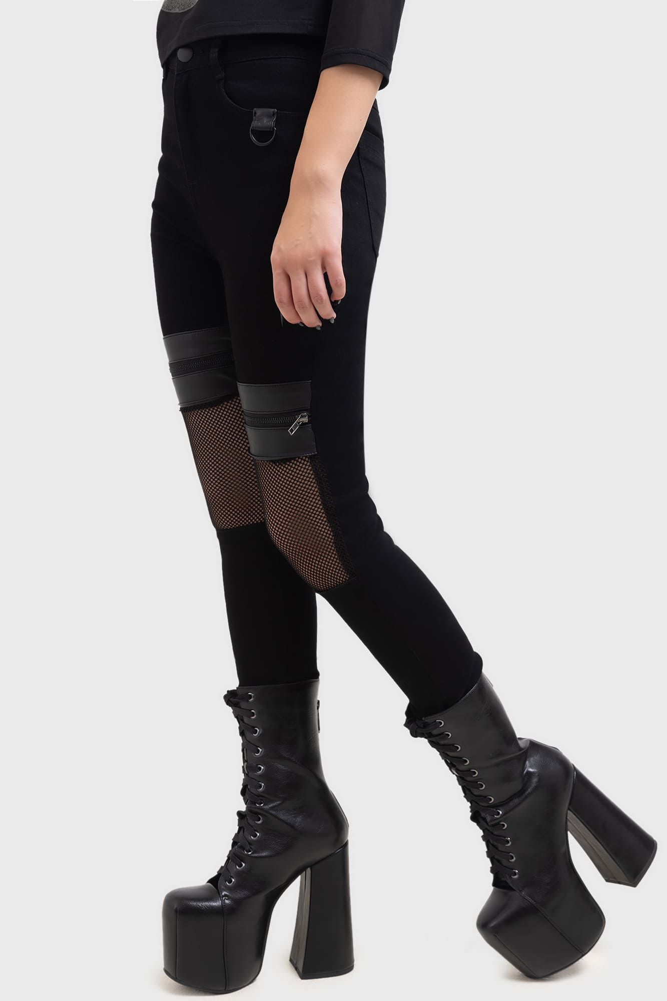 Kihilist Onyx Side Slim Fit Jeans with Fishnet Panels