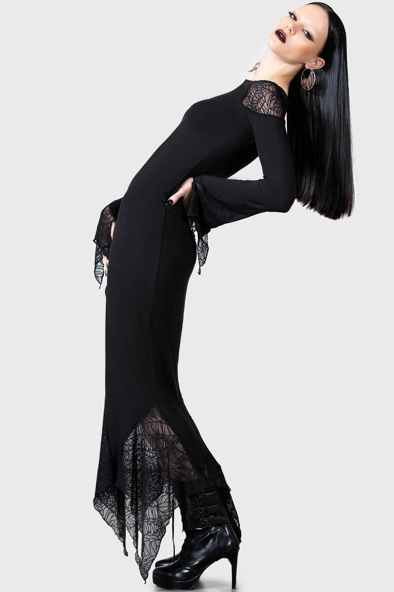 Killstar Spiderella Gothic Dress with Spiderweb Lace & Flare Sleeves