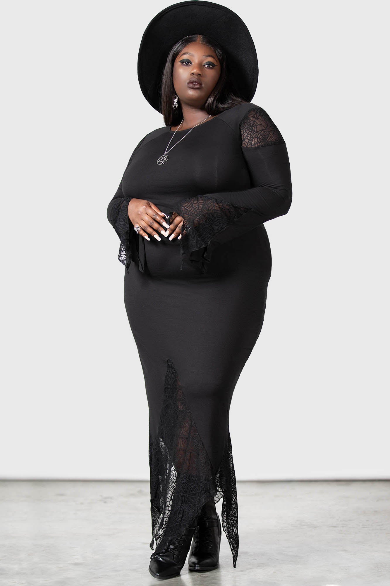 Killstar Spiderella Gothic Dress with Spiderweb Lace & Flare Sleeves