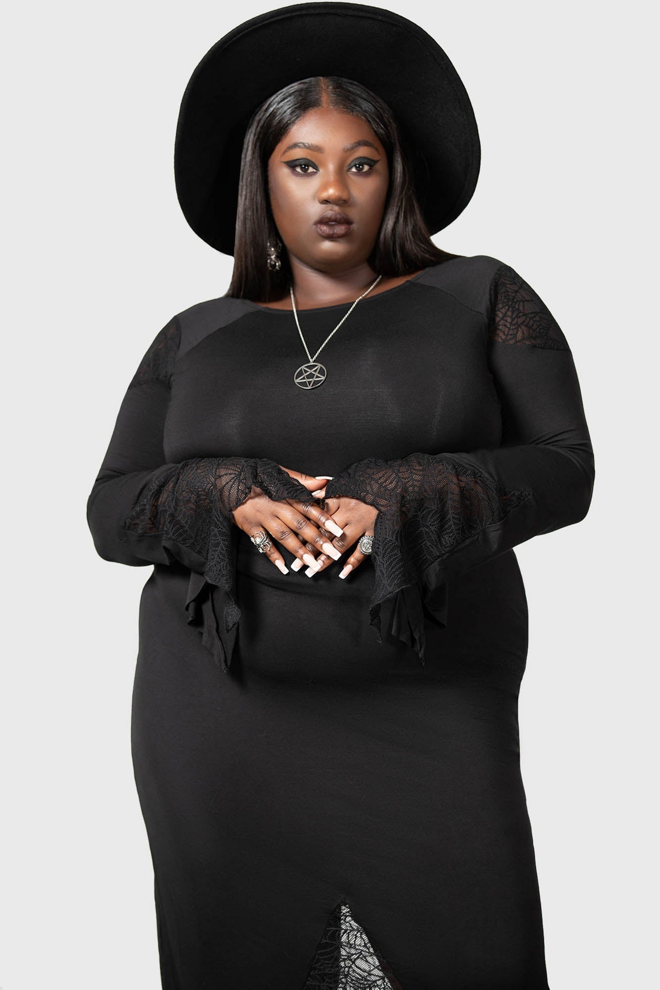 Killstar Spiderella Gothic Dress with Spiderweb Lace & Flare Sleeves