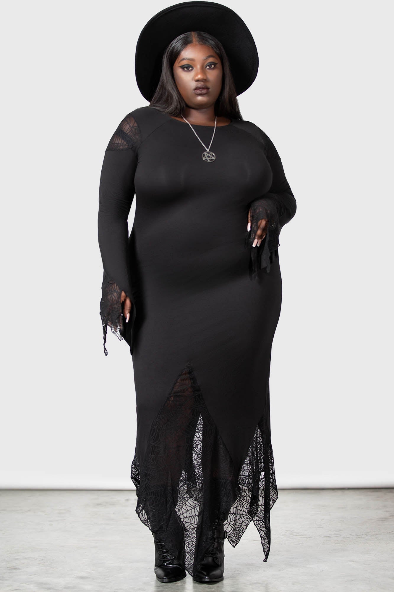 Killstar Spiderella Gothic Dress with Spiderweb Lace & Flare Sleeves