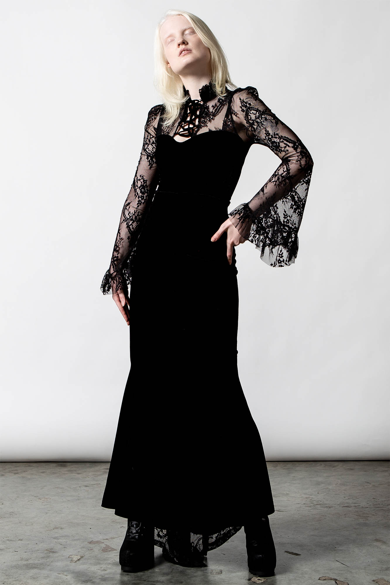 Killstar Poison Fang Velvet Lace-Up Long Sleeve Top