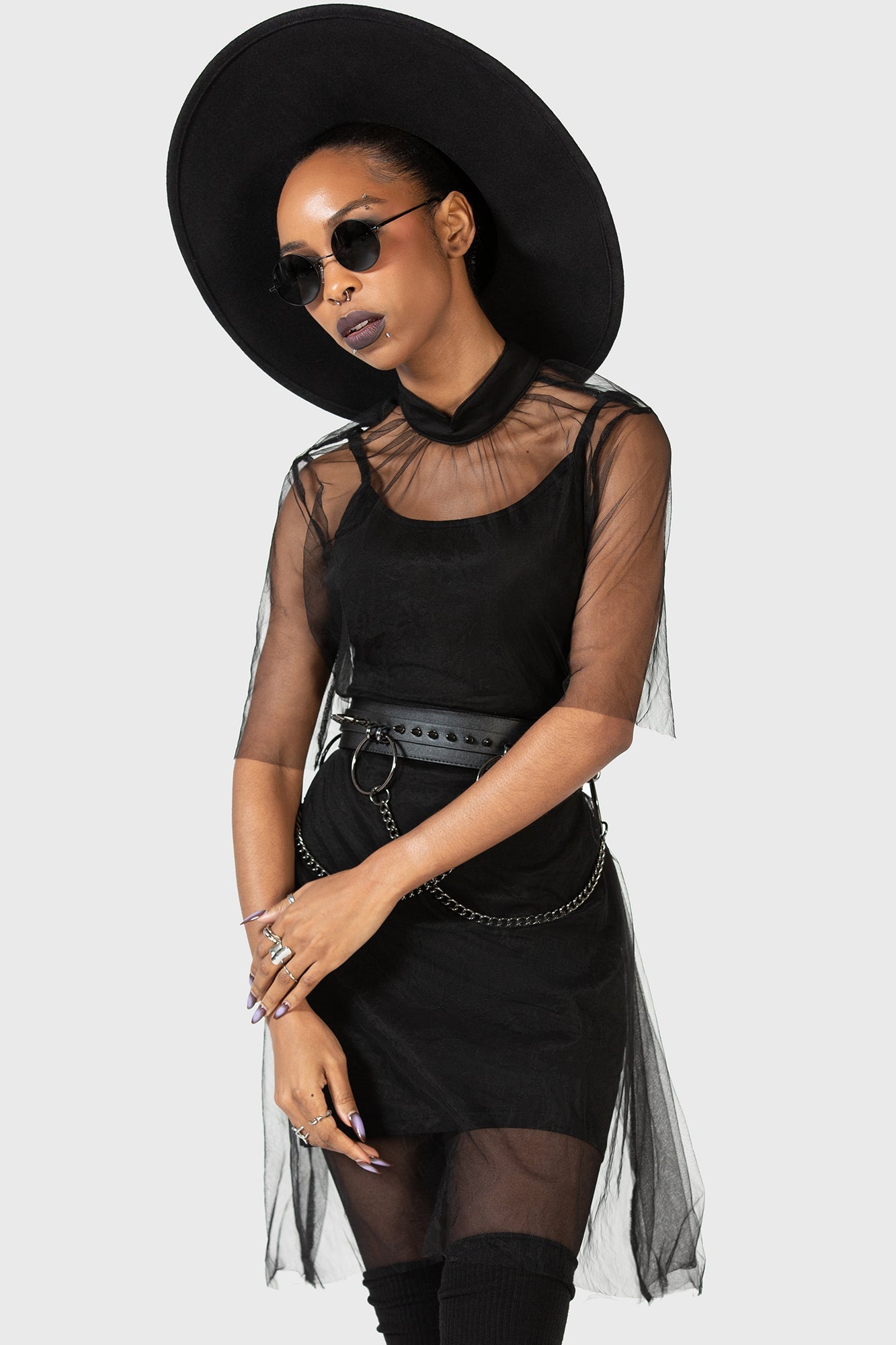KIHILIST Ravaged Spirit Mesh Mini Dress with Slip