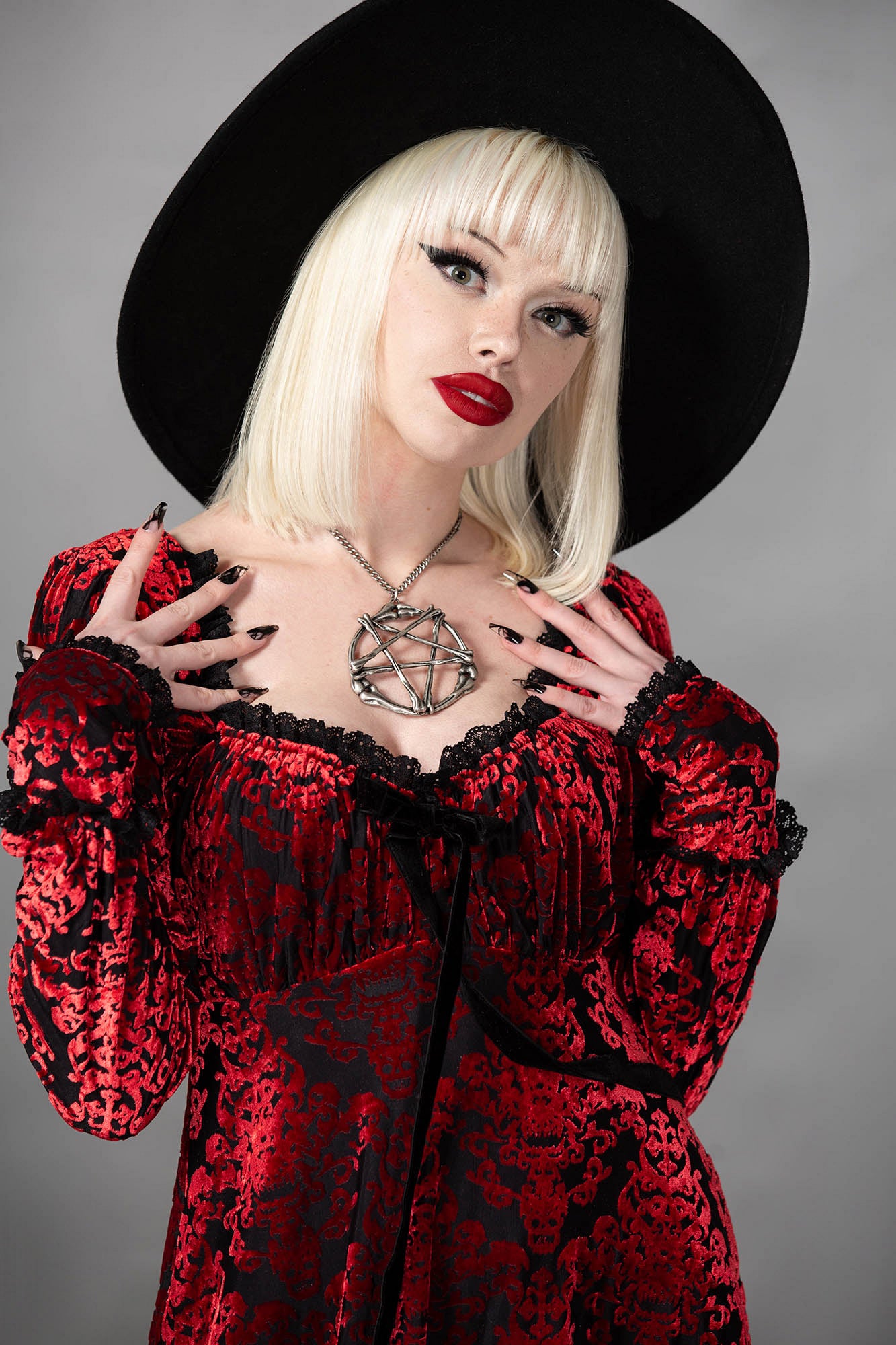 Killstar Sitri Velvet Long Sleeve Dress with Bow Detail