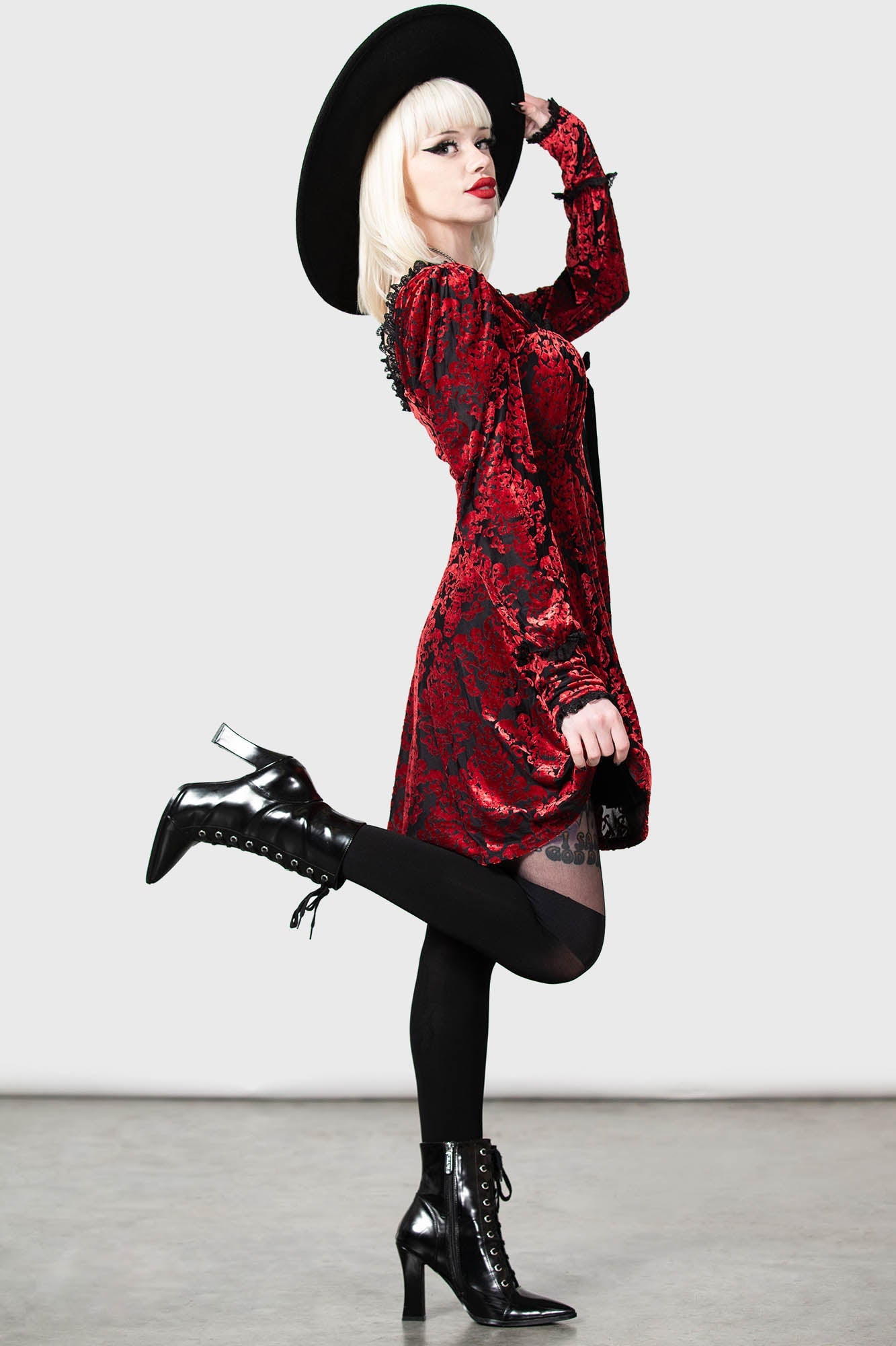 Killstar Sitri Velvet Long Sleeve Dress with Bow Detail
