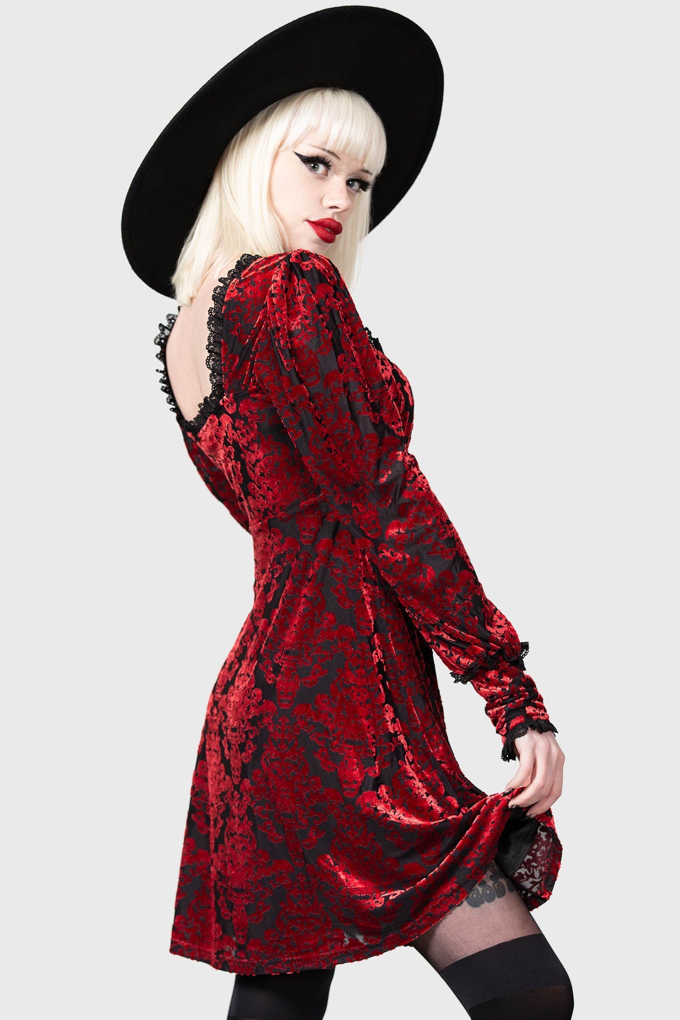 Killstar Sitri Velvet Long Sleeve Dress with Bow Detail