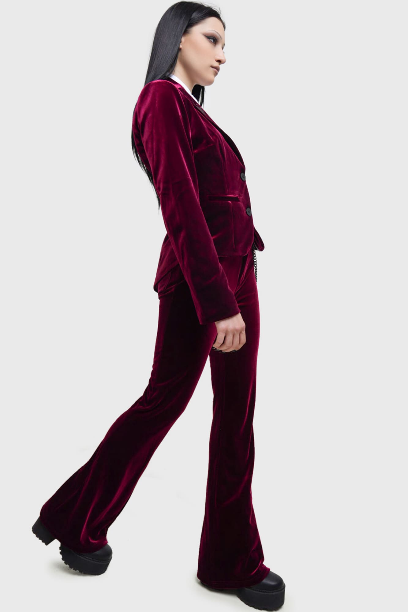 Beetlejuice Velvet Flares with Embroidered Bugs & Chain - KILLSTAR
