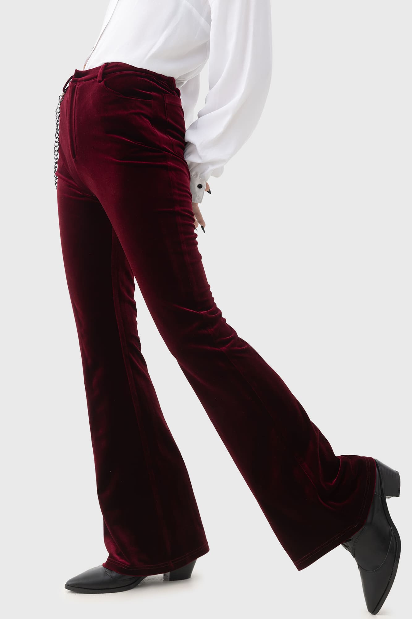 Beetlejuice Velvet Flares with Embroidered Bugs & Chain - KILLSTAR