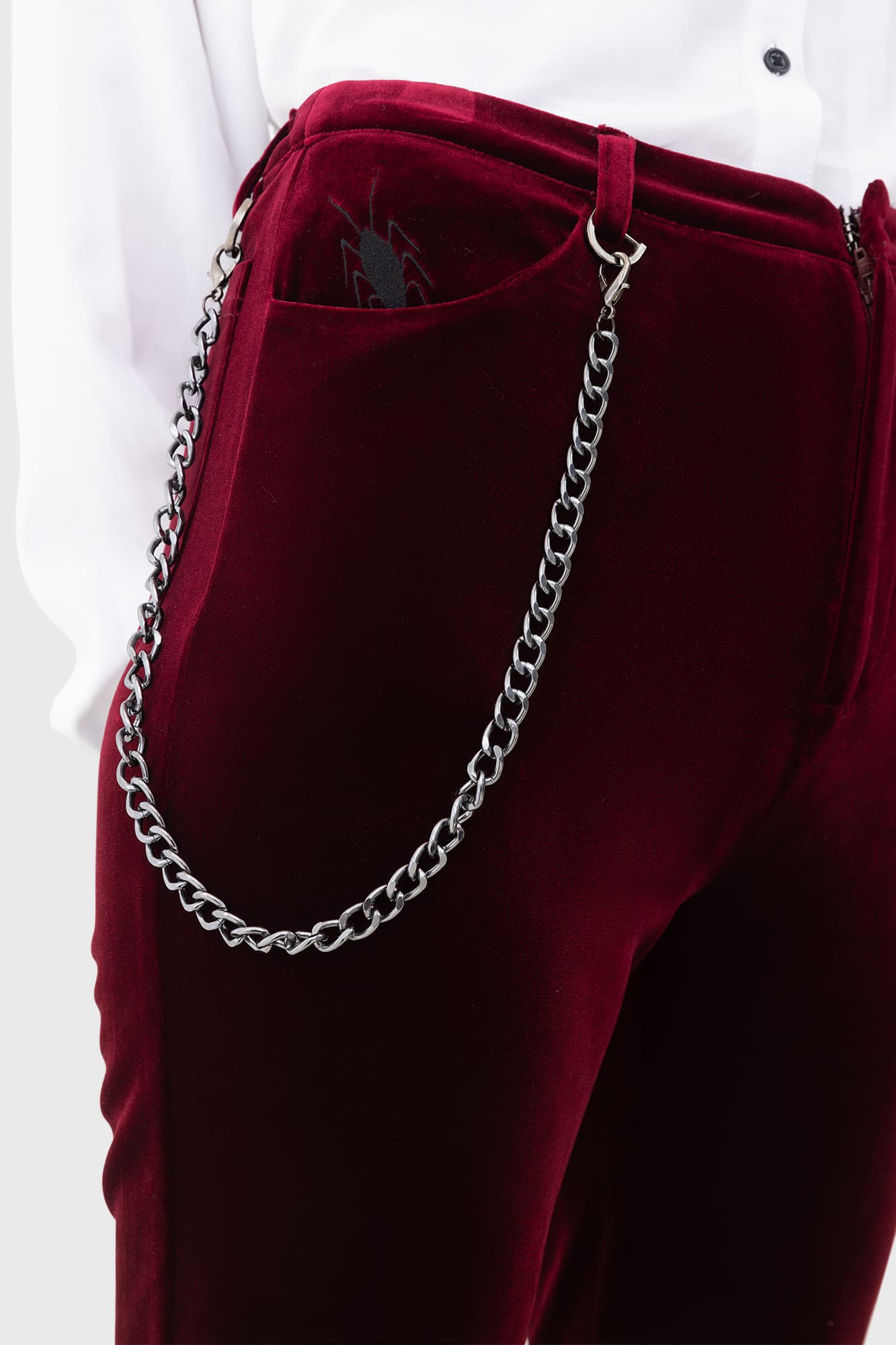 Beetlejuice Velvet Flares with Embroidered Bugs & Chain - KILLSTAR