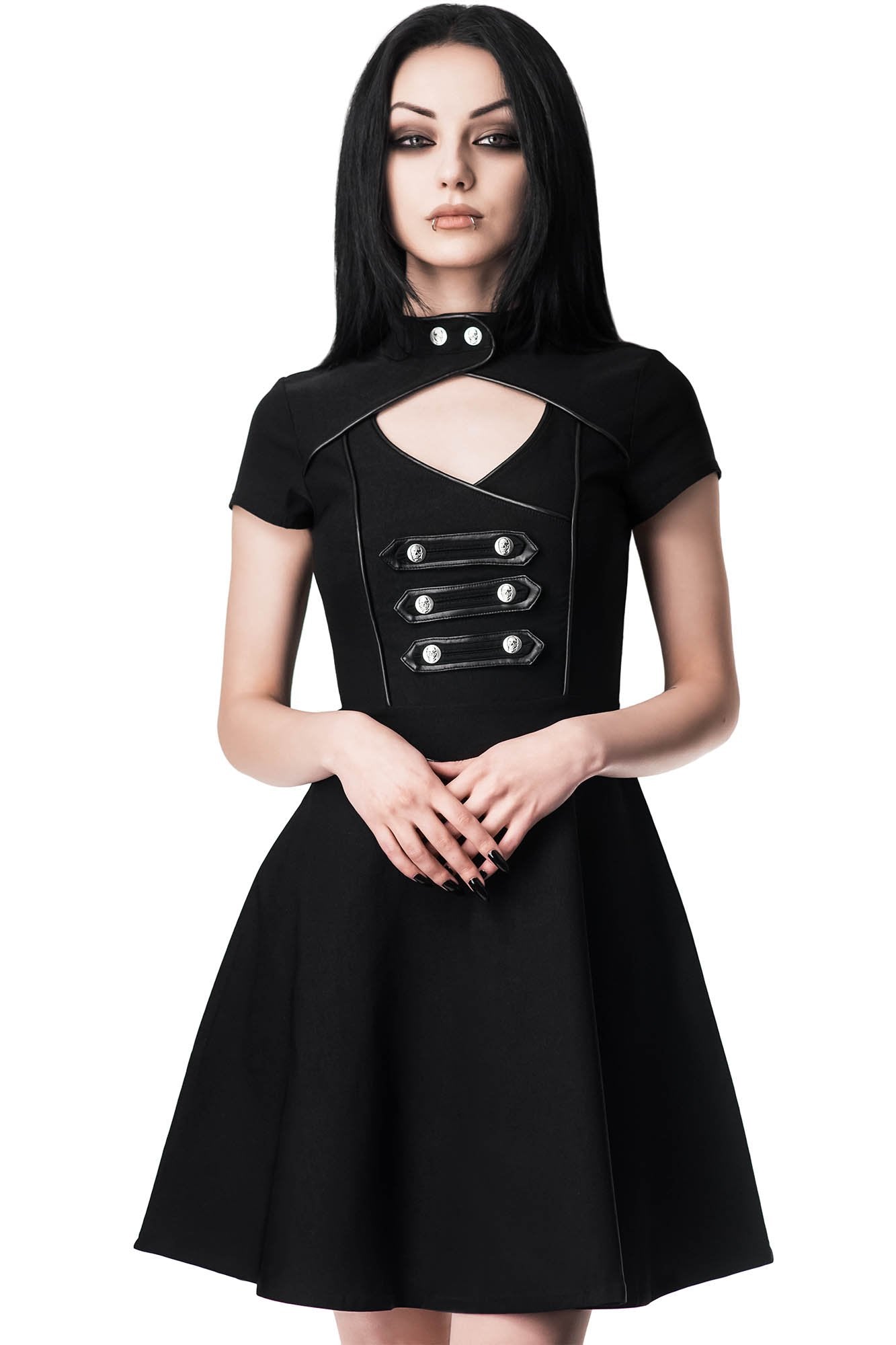 Killstar Regiment Skater Dress - Gothic Stretch Fit with Keyhole Detail