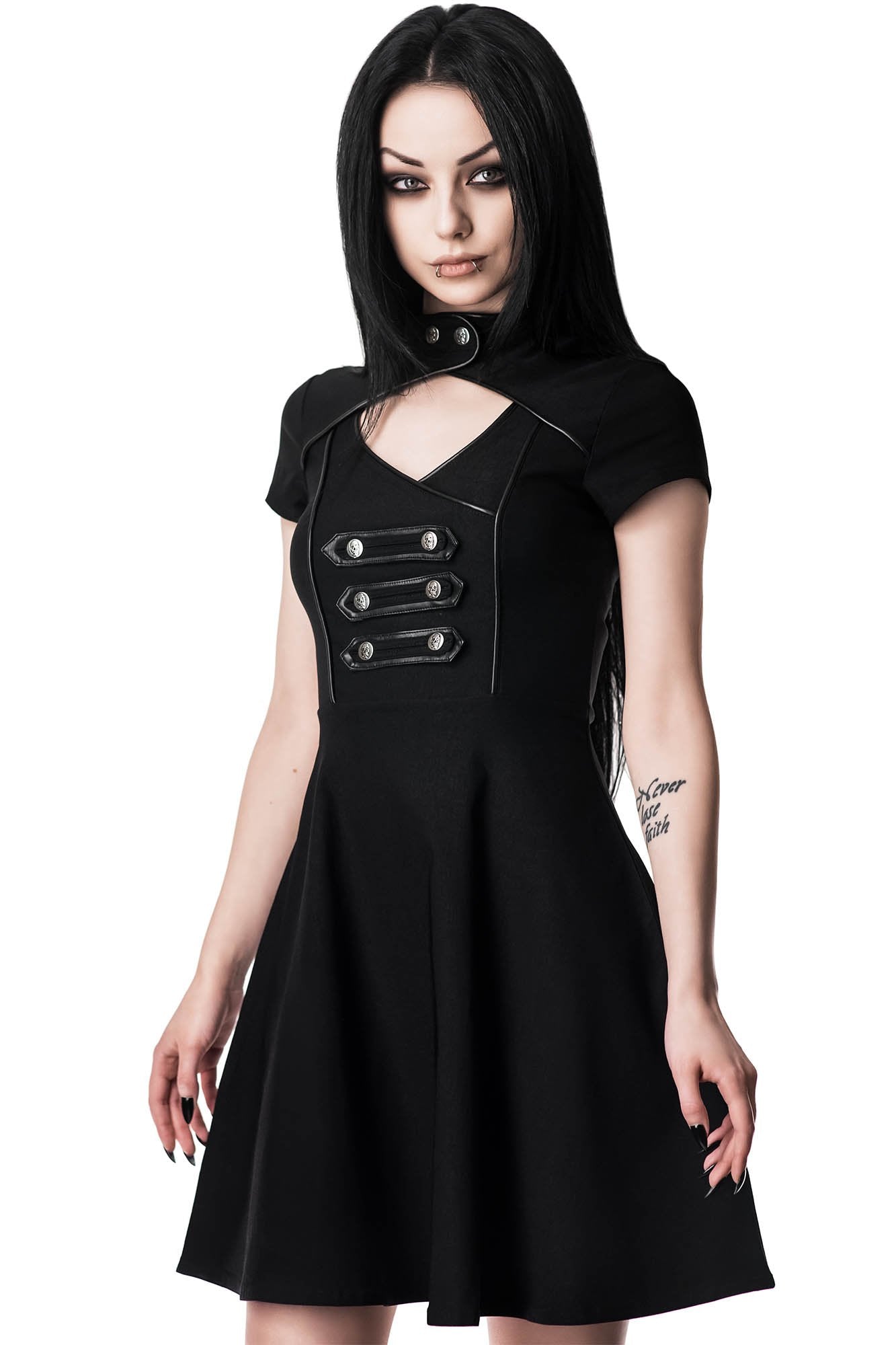 Killstar Regiment Skater Dress - Gothic Stretch Fit with Keyhole Detail