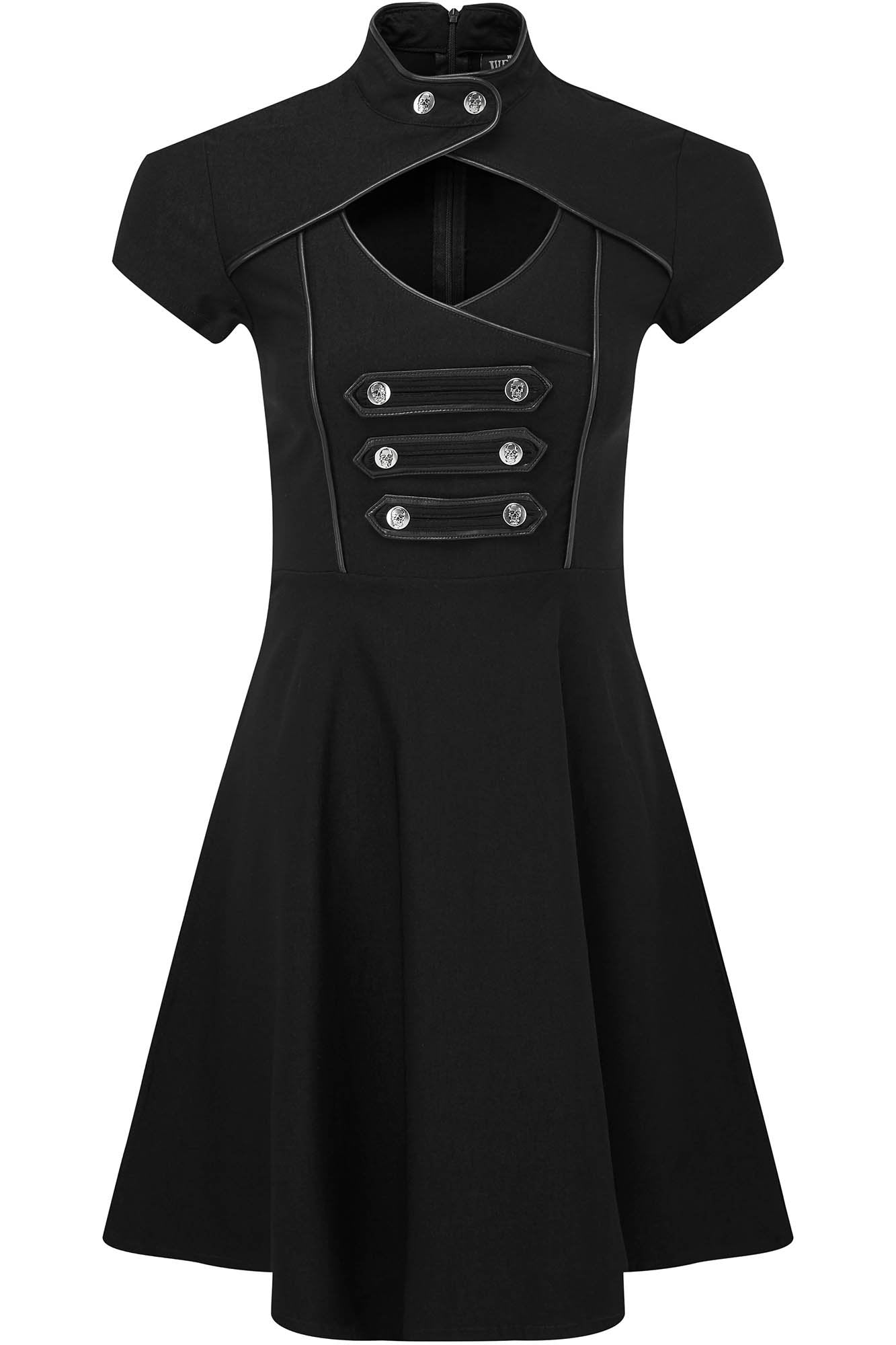 Killstar Regiment Skater Dress - Gothic Stretch Fit with Keyhole Detail