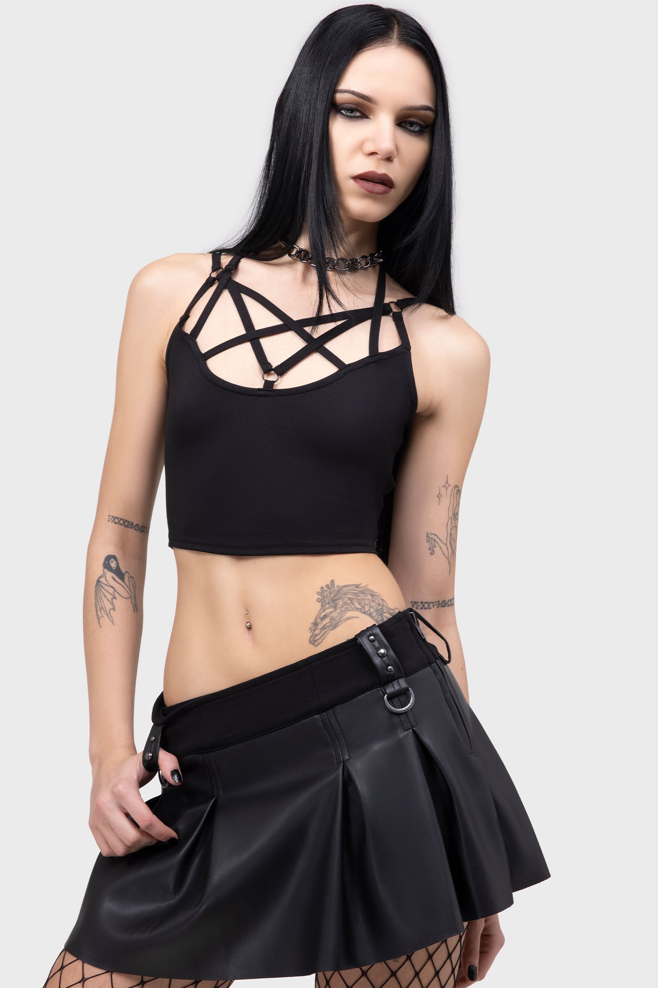 KILLSTAR Riot Doll Pleated PU Mini Skirt with Attached Shorts